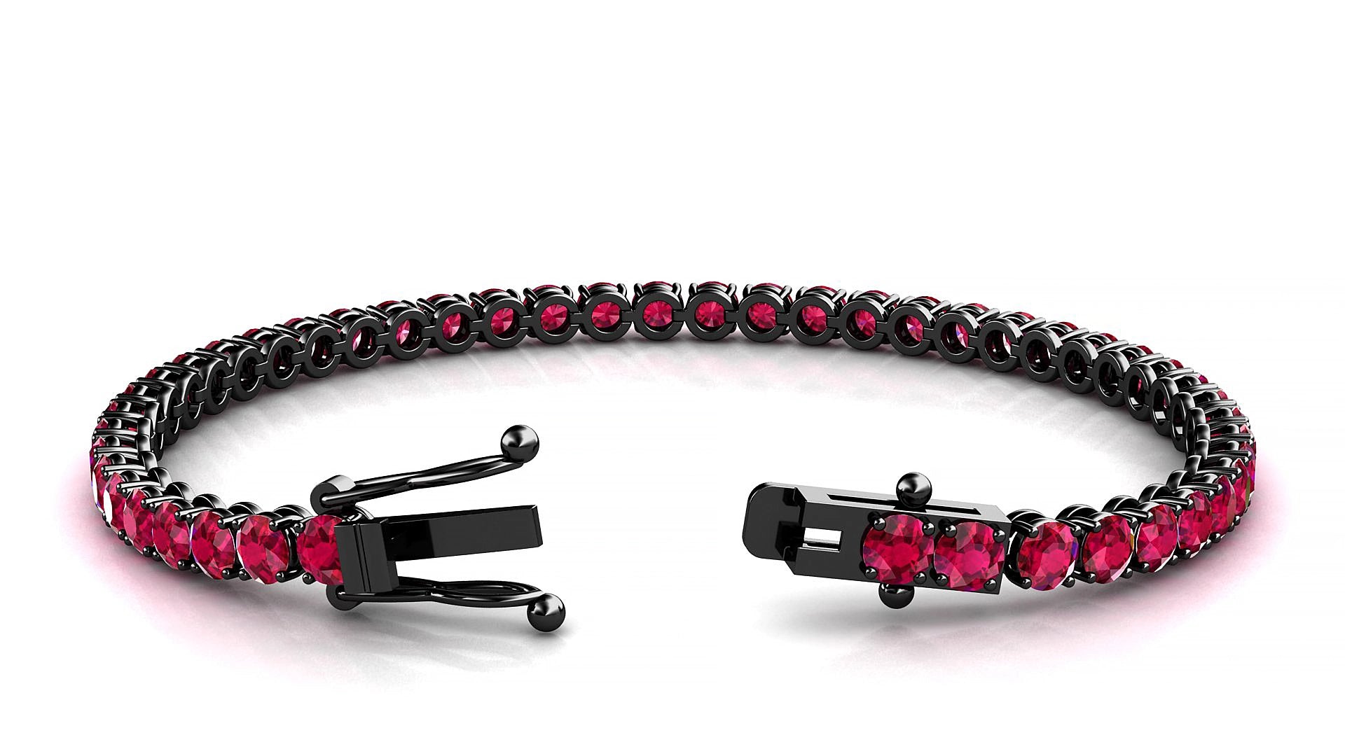 Firenze | 18k Black Gold 3.4 mm Round Natural Ruby 16 cm Tennis Bracelet