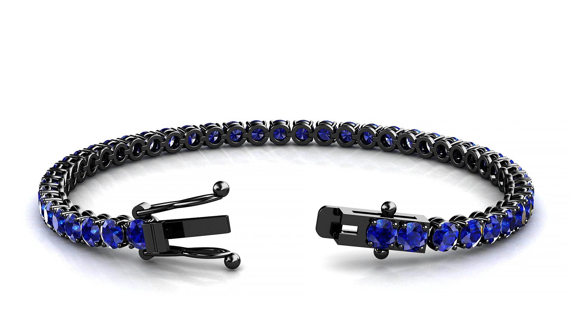 Firenze | 18k Black Gold 3.4 mm Round Natural Sapphire 18 cm Tennis Bracelet