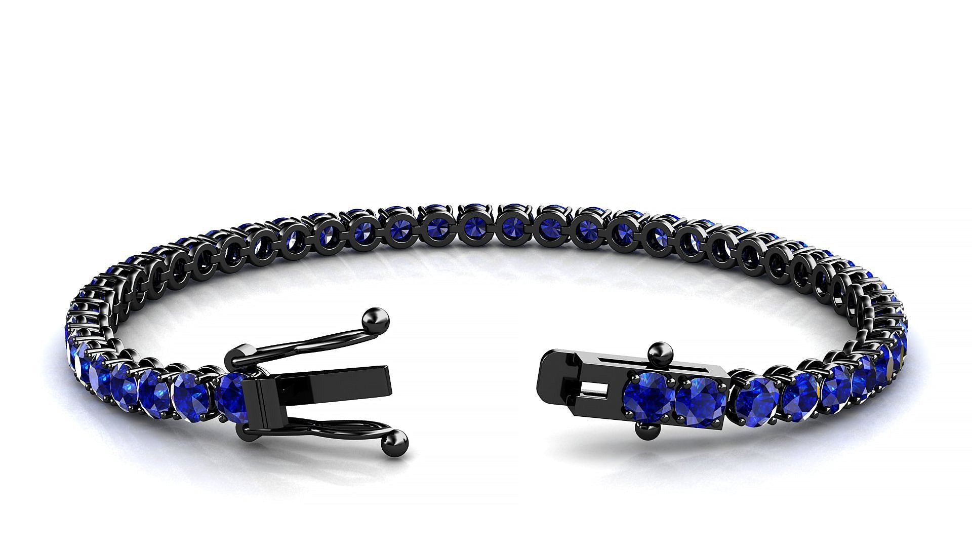 Firenze | 18k Black Gold 3.4 mm Round Natural Sapphire Tennis Bracelet