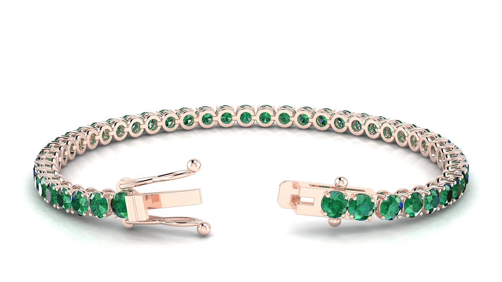 Firenze | 18k Rose Gold 3.4 mm Round Natural Emerald 16 cm Tennis Bracelet