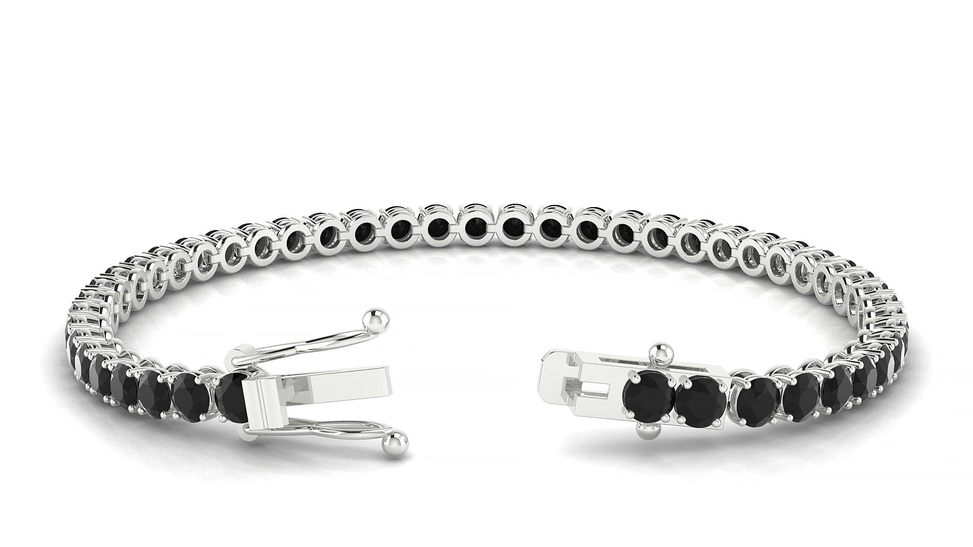 Firenze | 18k White Gold 3.4 mm Round Natural Black Diamond 15 cm Tennis Bracelet