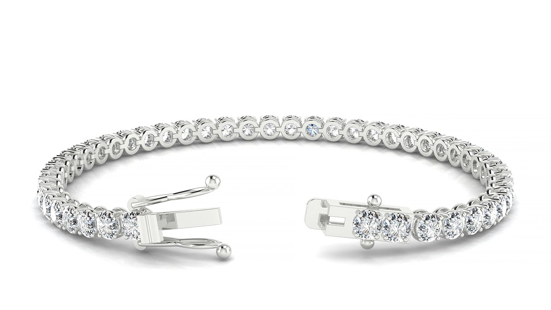 Firenze | 18k White Gold 3.4 mm Round Natural Diamond 17 cm Tennis Bracelet