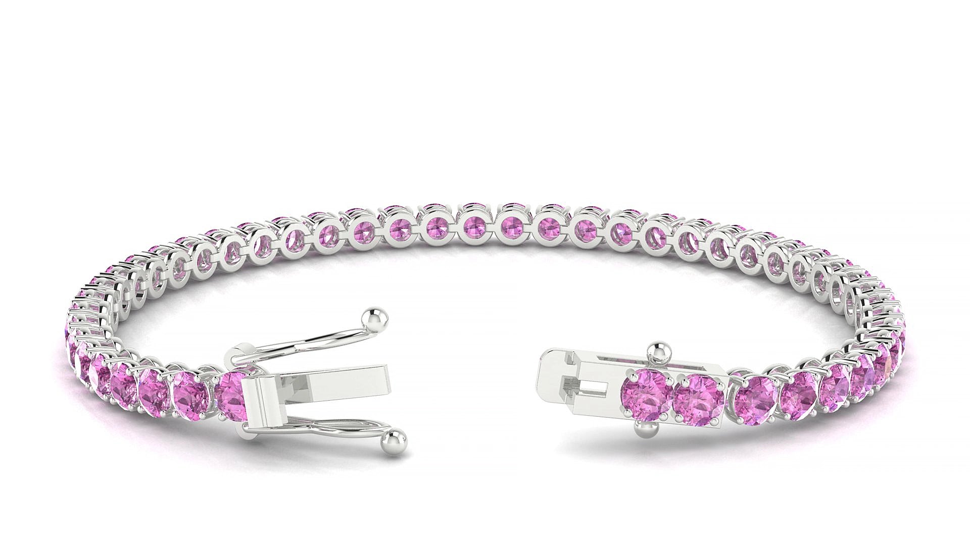 Firenze | 18k White Gold 3.4 mm Round Natural Pink Sapphire 17 cm Tennis Bracelet