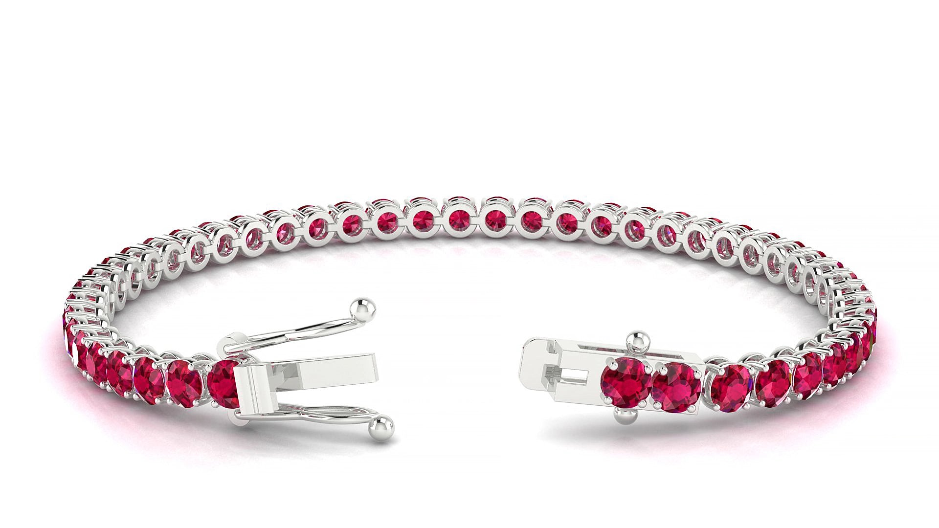 Firenze | 18k White Gold 3.4 mm Round Natural Ruby 15 cm Tennis Bracelet