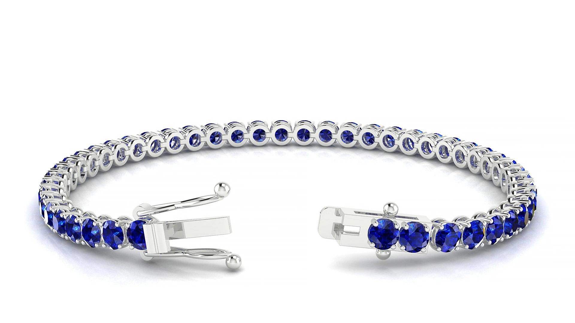 Firenze | 18k White Gold 3.4 mm Round Natural Sapphire 15 cm Tennis Bracelet