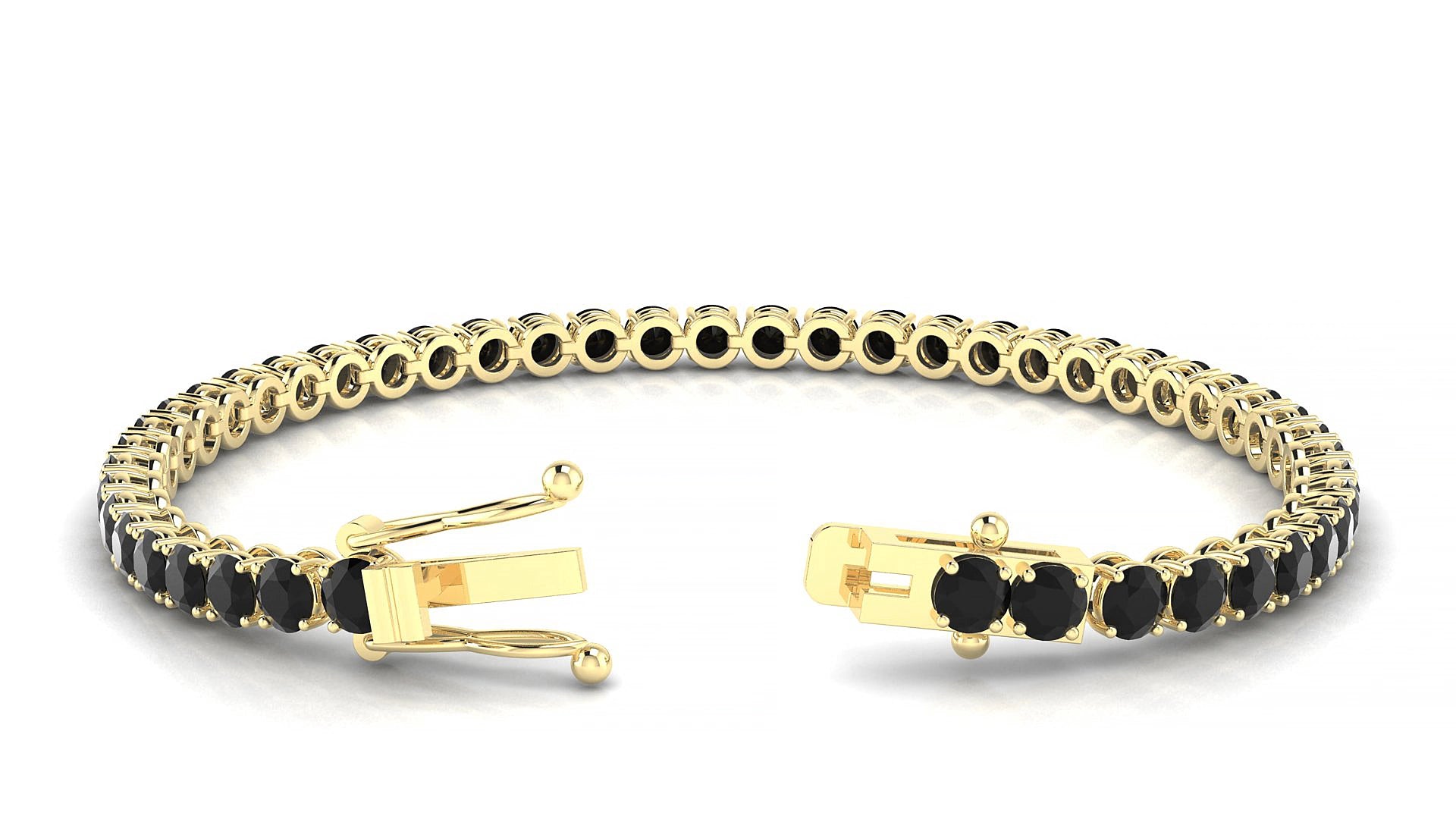Firenze | 18k Yellow Gold 3.4 mm Round Natural Black Diamond 19 cm Tennis Bracelet