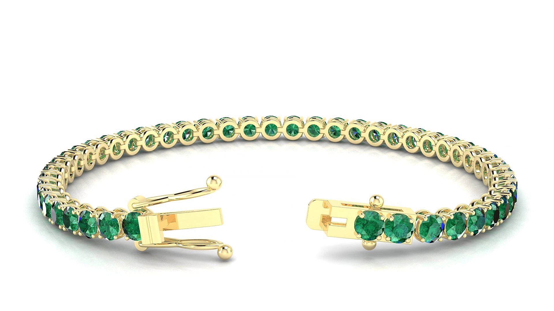 Firenze | 18k Yellow Gold 3.4 mm Round Natural Emerald 15 cm Tennis Bracelet