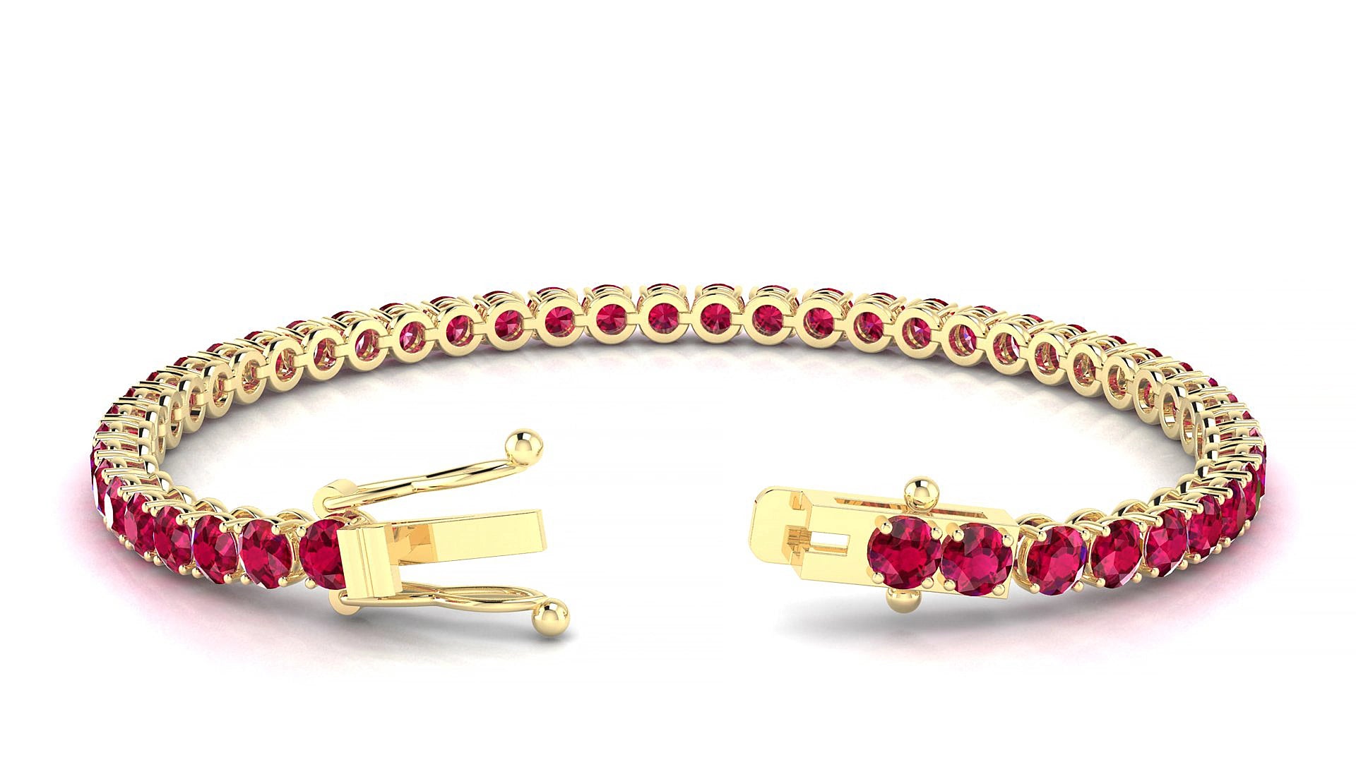 Firenze | 18k Yellow Gold 3.4 mm Round Natural Ruby 19 cm Tennis Bracelet