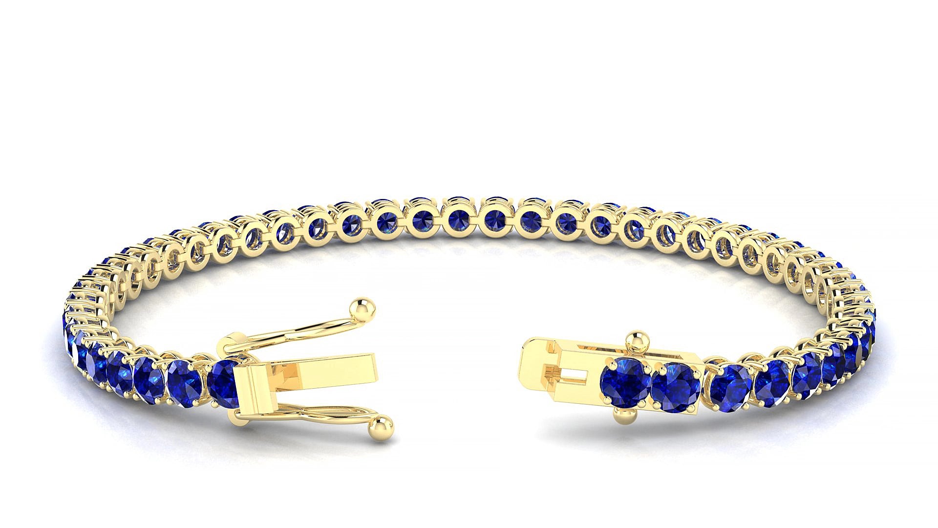 Firenze | 18k Yellow Gold 3.4 mm Round Natural Sapphire 15 cm Tennis Bracelet