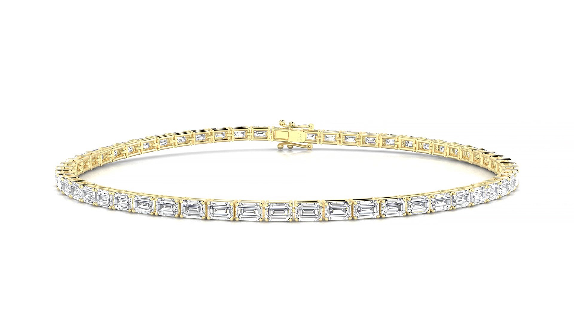 Muzo | 18k Yellow Gold 3 x 2 mm Emerald Natural Diamond 17 cm Tennis Bracelet