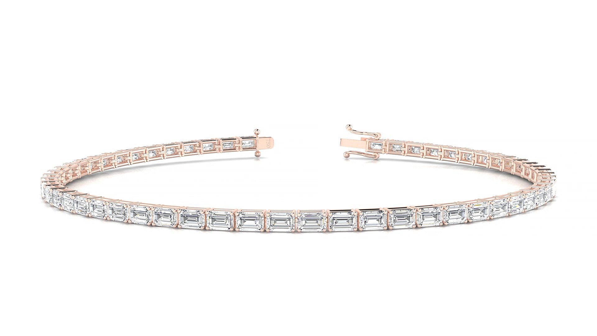 Muzo | 18k Rose Gold 3 x 2 mm Emerald Natural Diamond 16 cm Tennis Bracelet