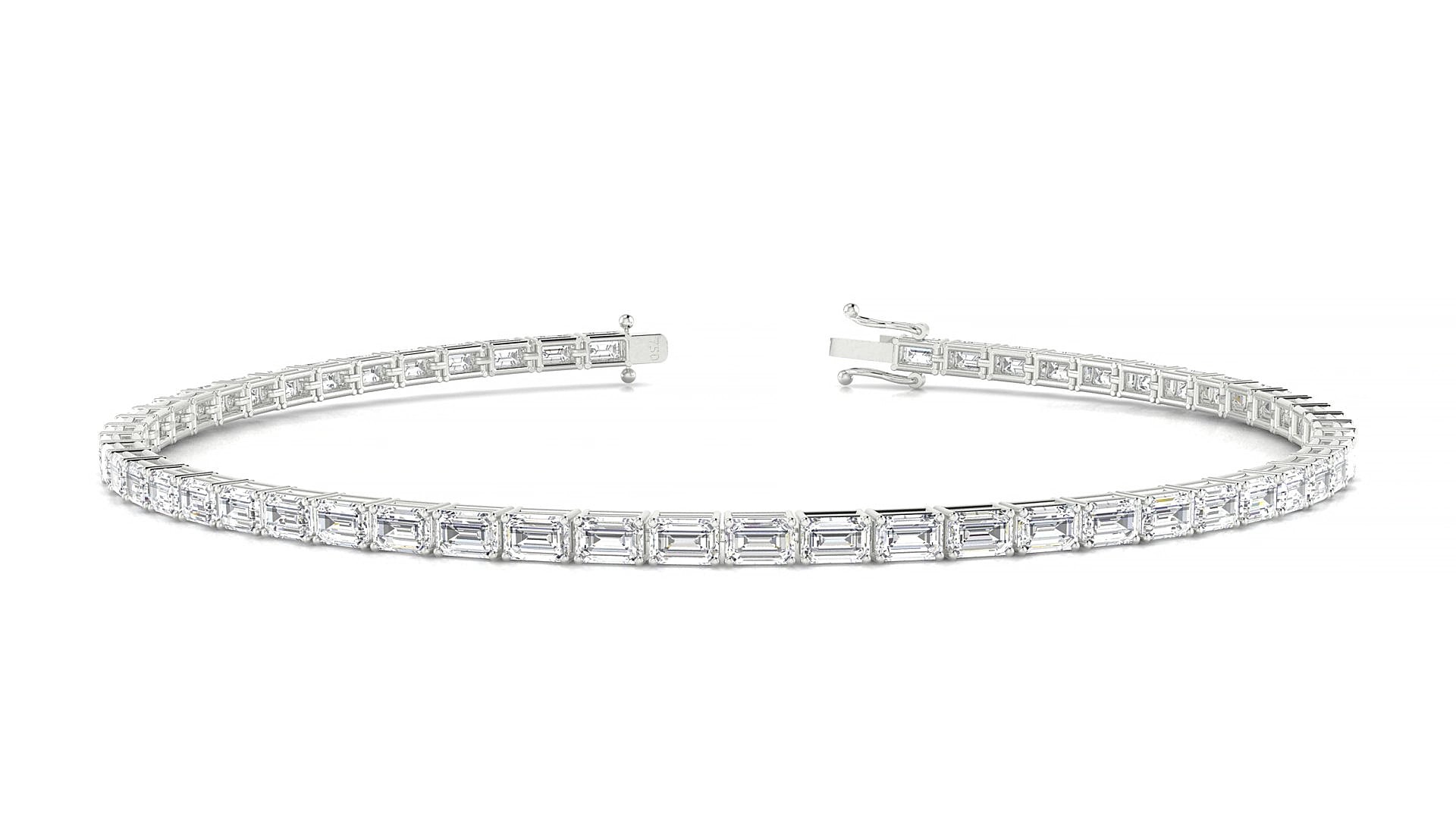 Muzo | 18k White Gold 3 x 2 mm Emerald Natural Diamond 20 cm Tennis Bracelet