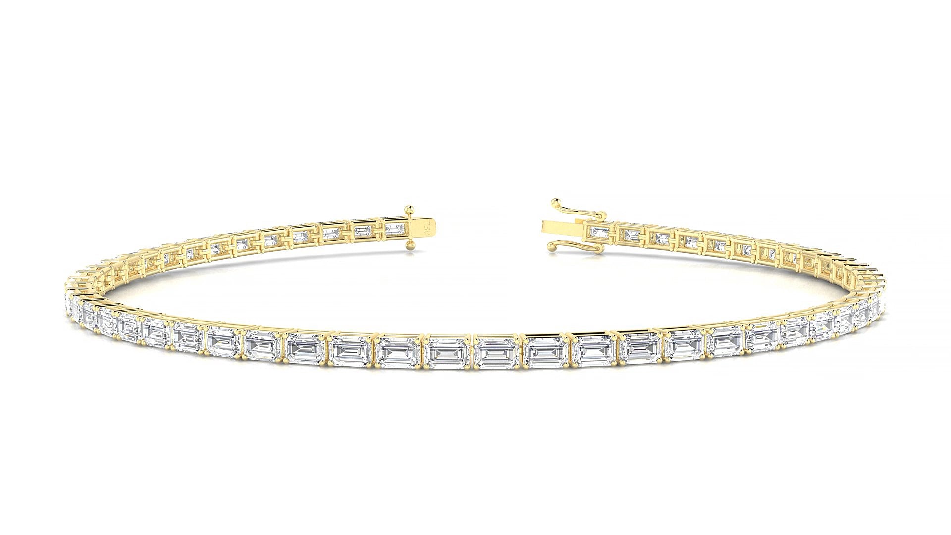 Muzo | 18k Yellow Gold 3 x 2 mm Emerald Natural Diamond 18 cm Tennis Bracelet