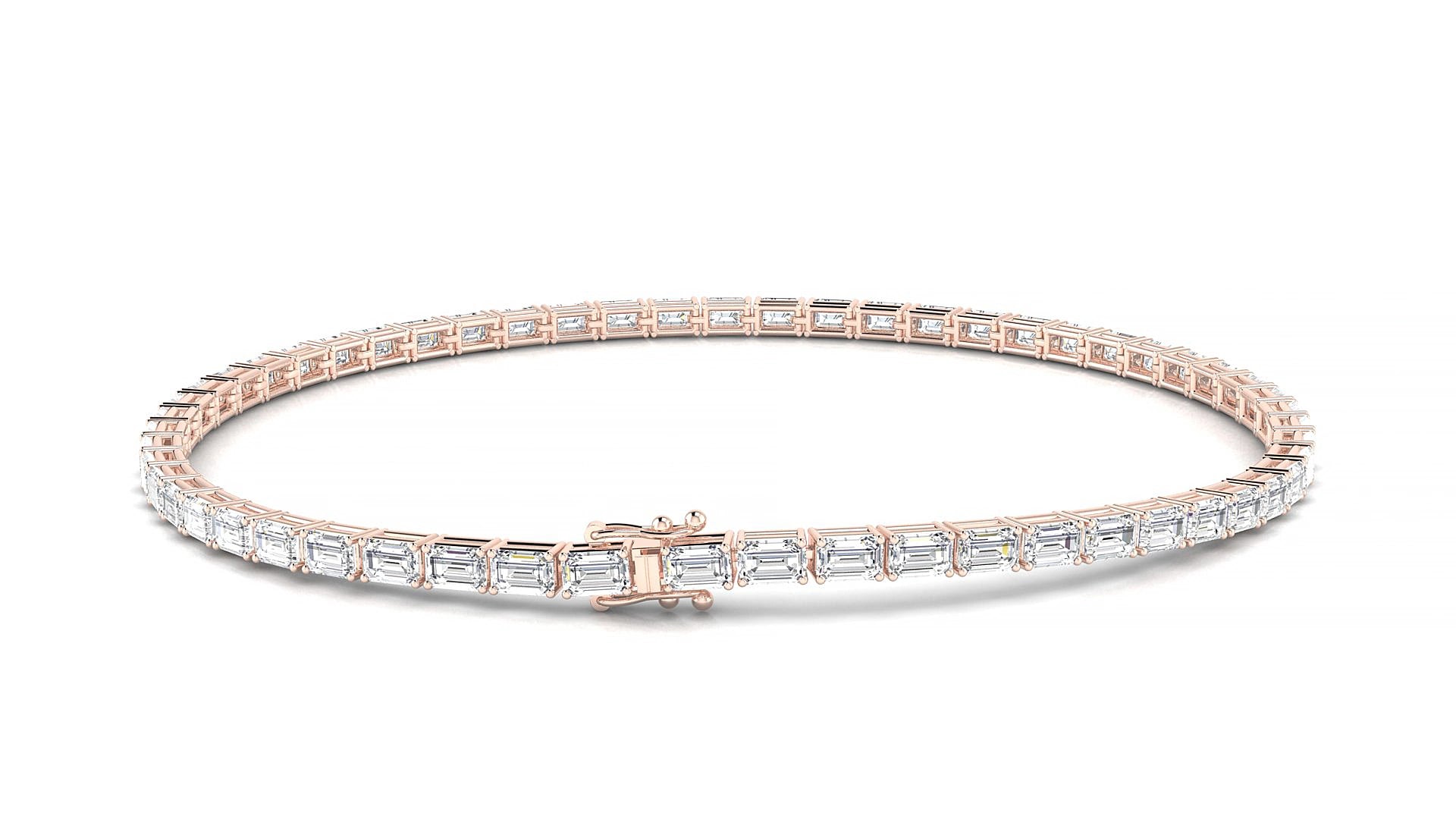 Muzo | 18k Rose Gold 3 x 2 mm Emerald Natural Diamond 17 cm Tennis Bracelet