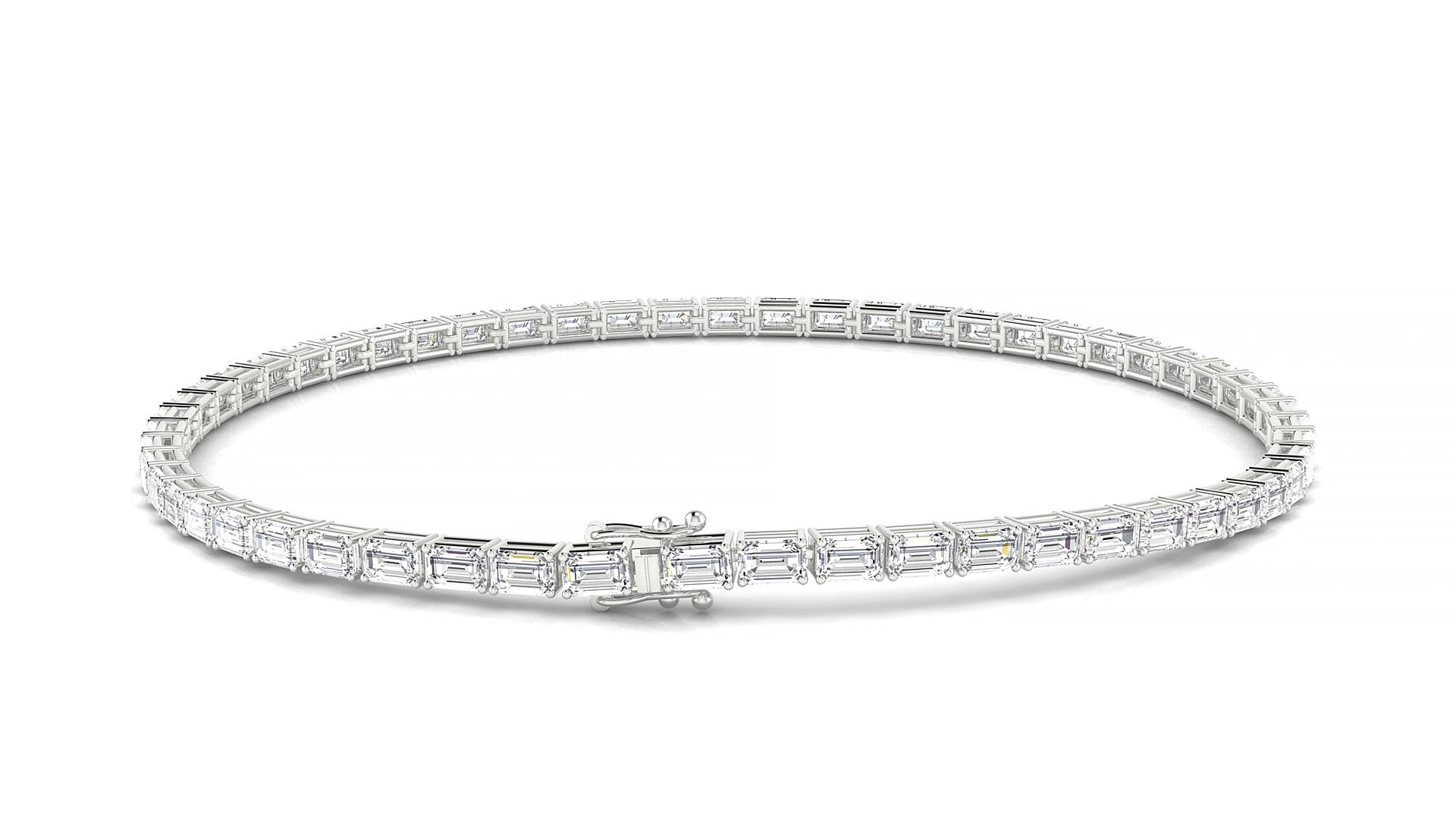 Muzo | 18k White Gold 3 x 2 mm Emerald Natural Diamond 15 cm Tennis Bracelet