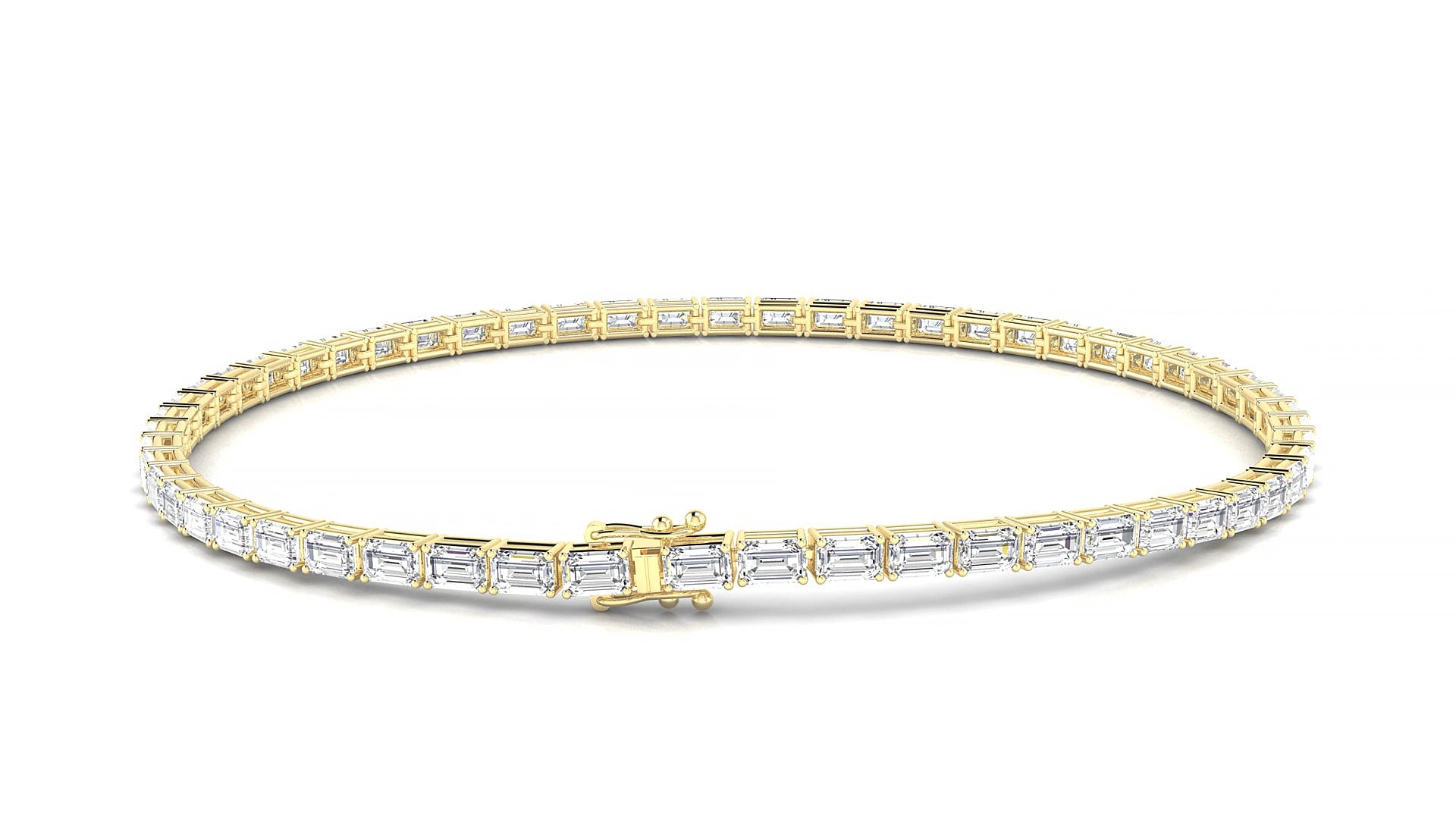 Muzo | 18k Yellow Gold 3 x 2 mm Emerald Natural Diamond 15 cm Tennis Bracelet