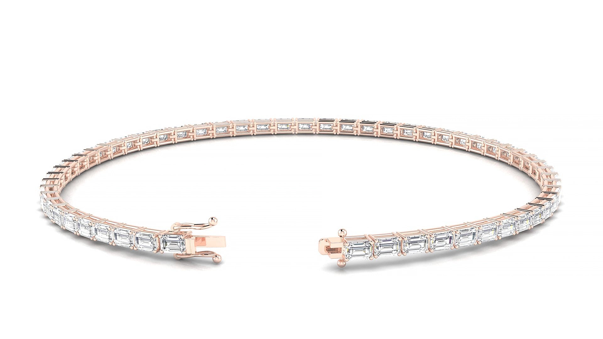 Muzo | 18k Rose Gold 3 x 2 mm Emerald Natural Diamond 17 cm Tennis Bracelet
