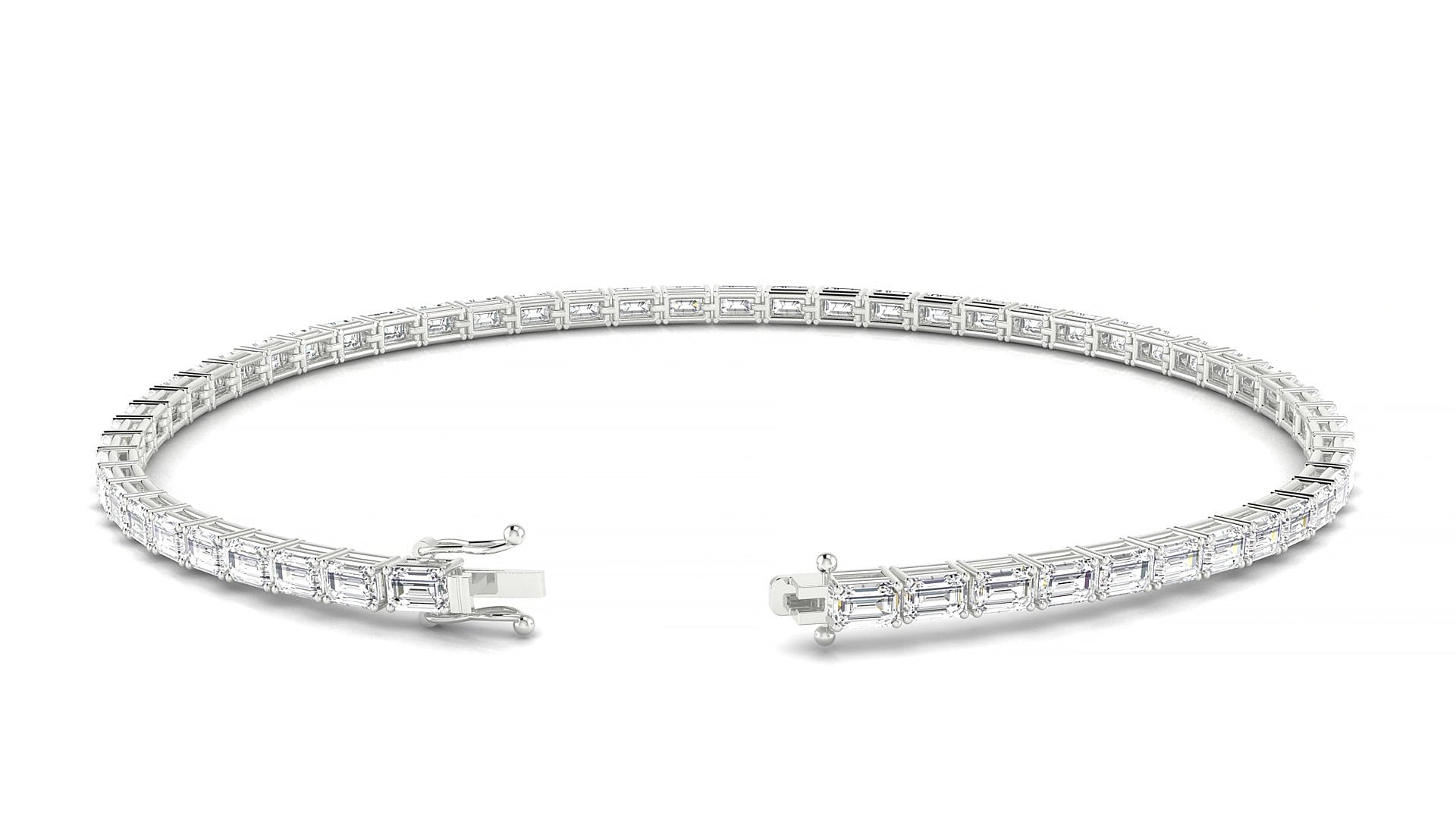 Muzo | 18k White Gold 3 x 2 mm Emerald Natural Diamond 20 cm Tennis Bracelet