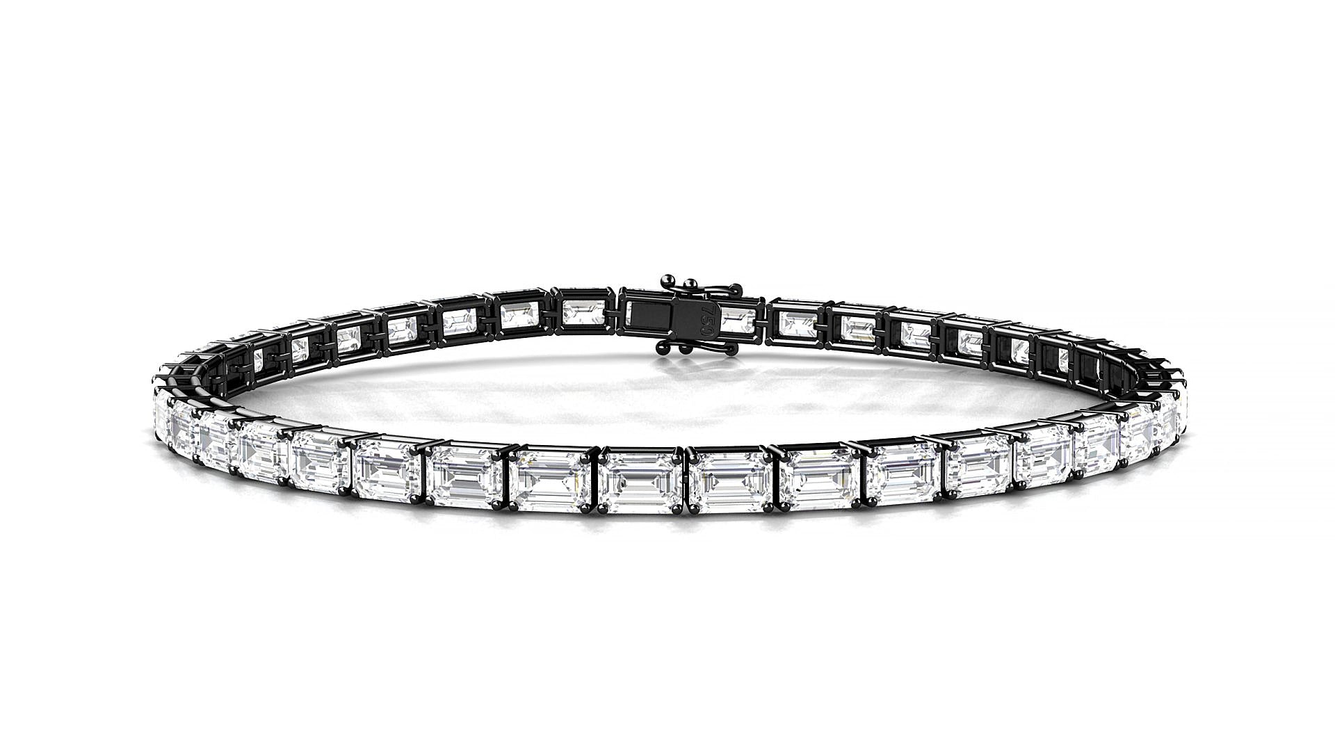Muzo | 18k Black Gold 4.1 x 2.9 mm Emerald Natural Diamond 17 cm Tennis Bracelet