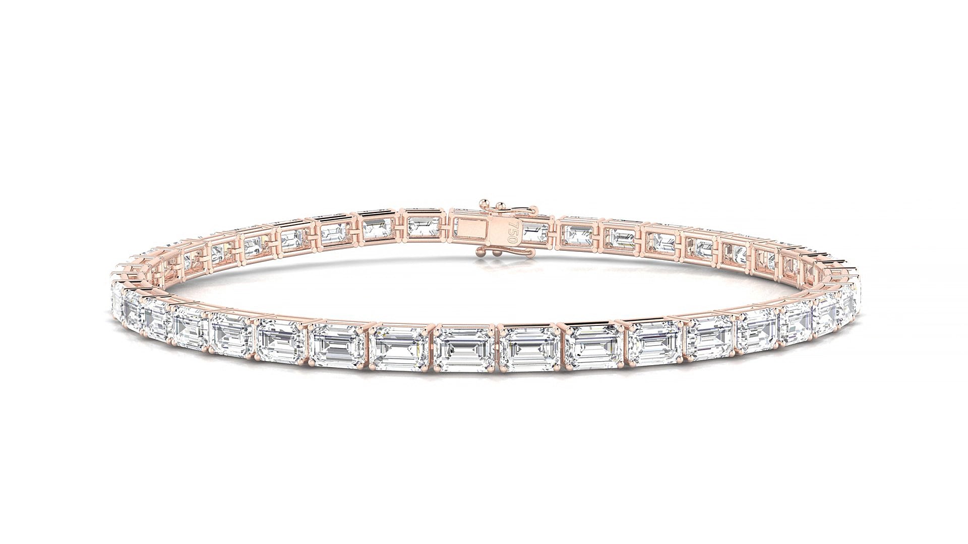 Muzo | 18k Rose Gold 4.1 x 2.9 mm Emerald Natural Diamond 18 cm Tennis Bracelet