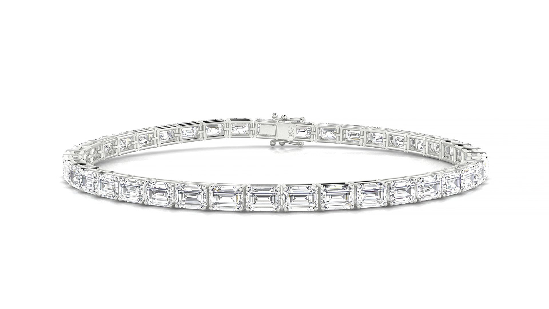Muzo | 18k White Gold 4.1 x 2.9 mm Emerald Natural Diamond 15 cm Tennis Bracelet