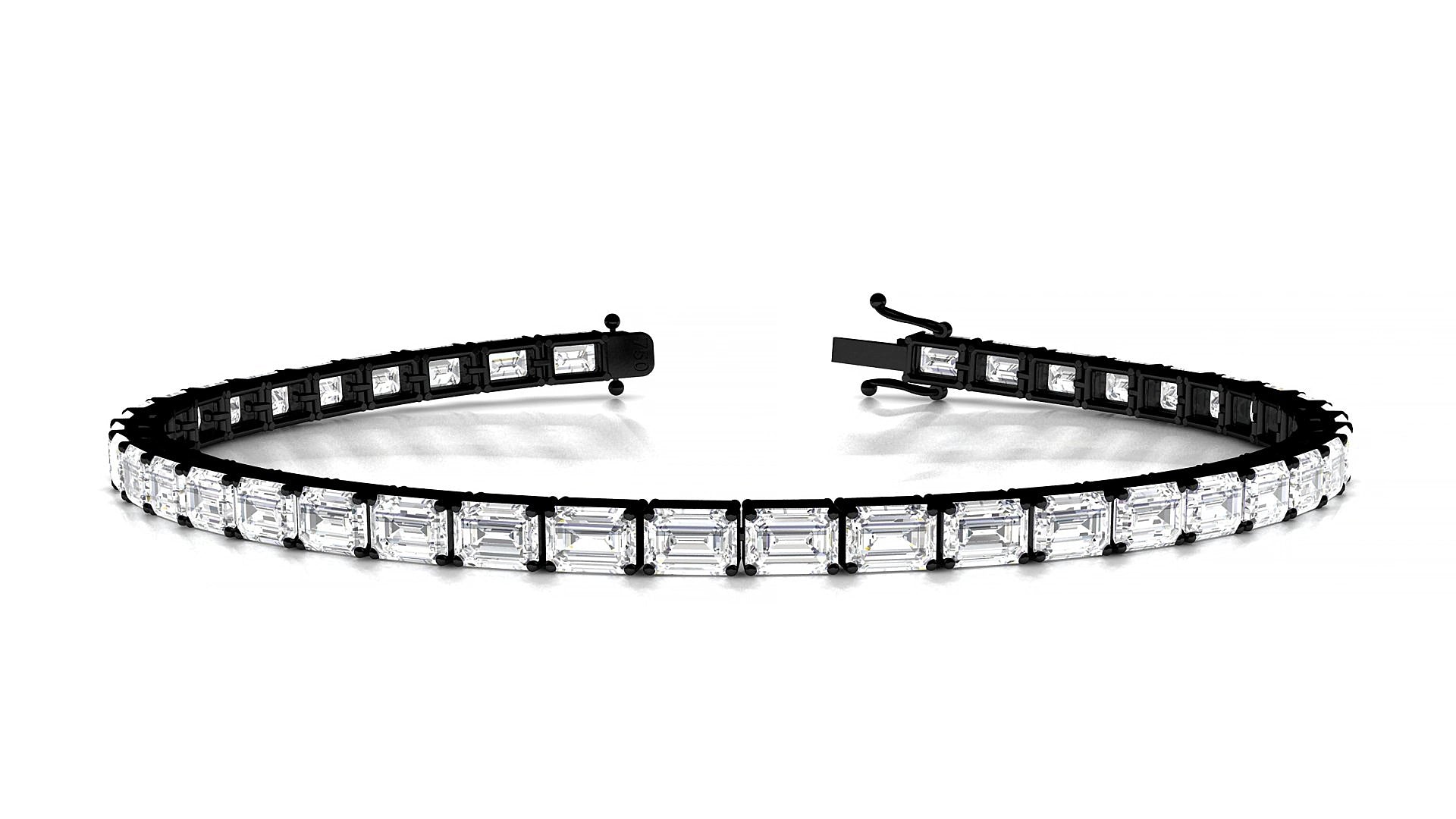 Muzo | 18k Black Gold 4.1 x 2.9 mm Emerald Natural Diamond 17 cm Tennis Bracelet