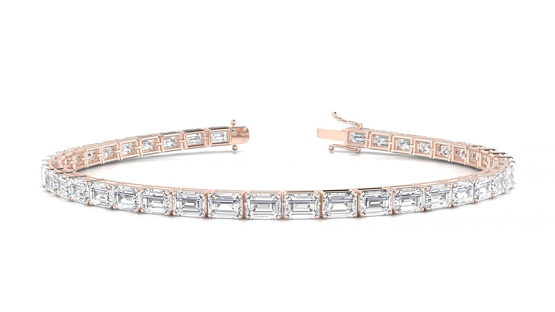 Muzo | 18k Rose Gold 4.1 x 2.9 mm Emerald Natural Diamond 18 cm Tennis Bracelet