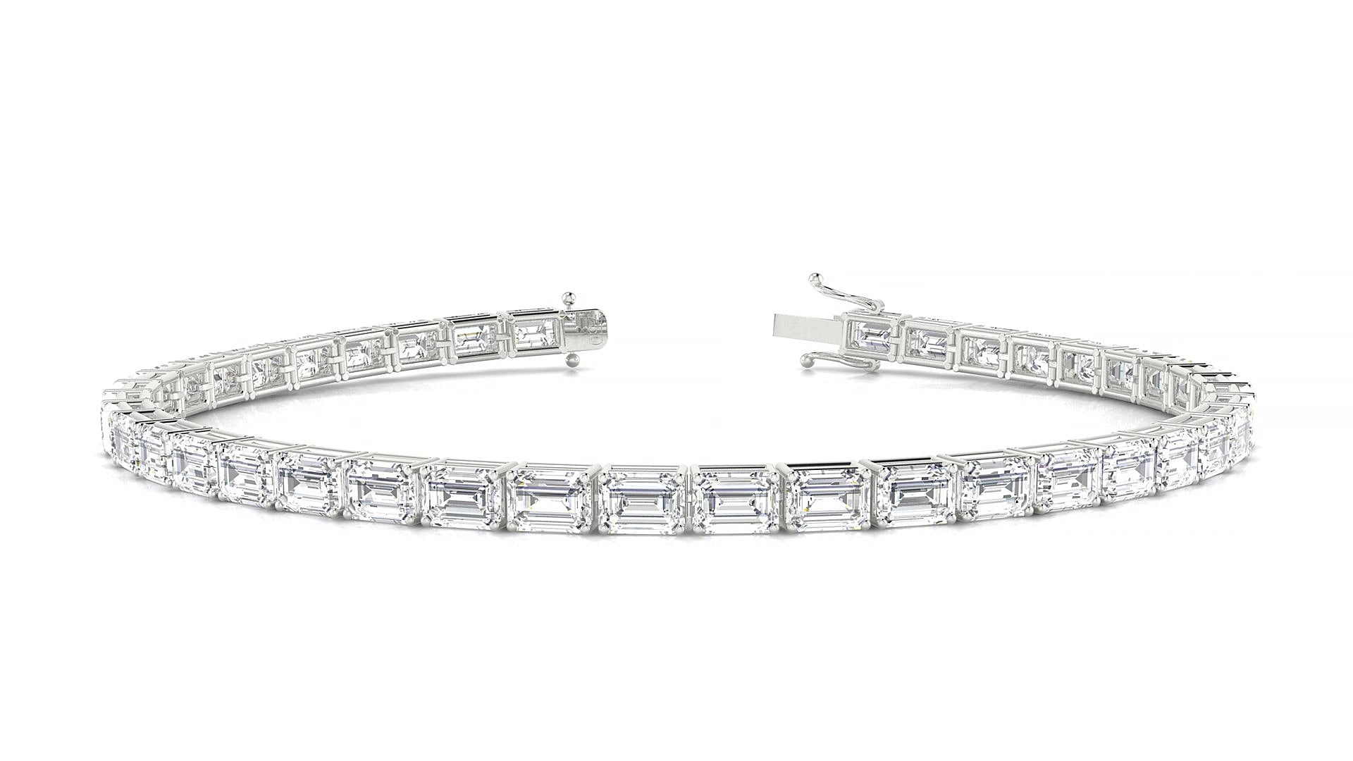 Muzo | 18k White Gold 4.1 x 2.9 mm Emerald Lab-Grown Diamond 16 cm Tennis Bracelet