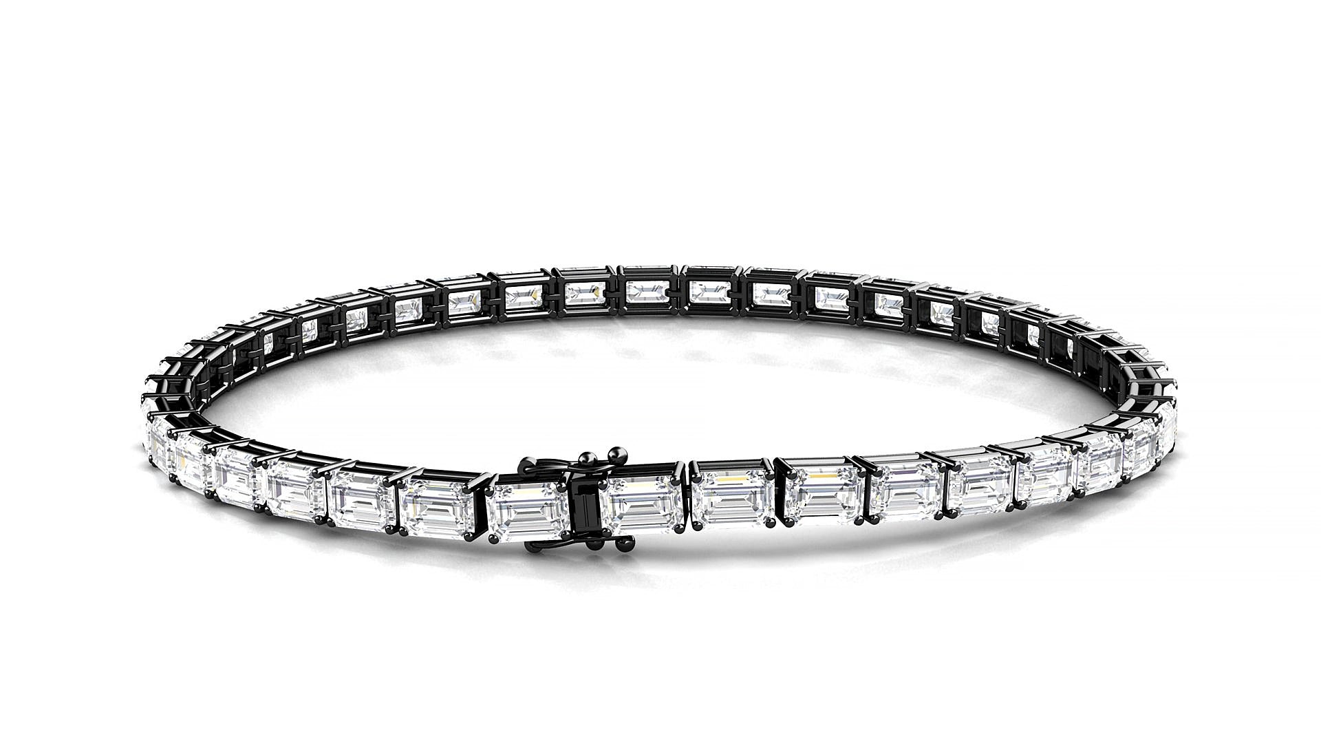 Muzo | 18k Black Gold 4.1 x 2.9 mm Emerald Natural Diamond 17 cm Tennis Bracelet