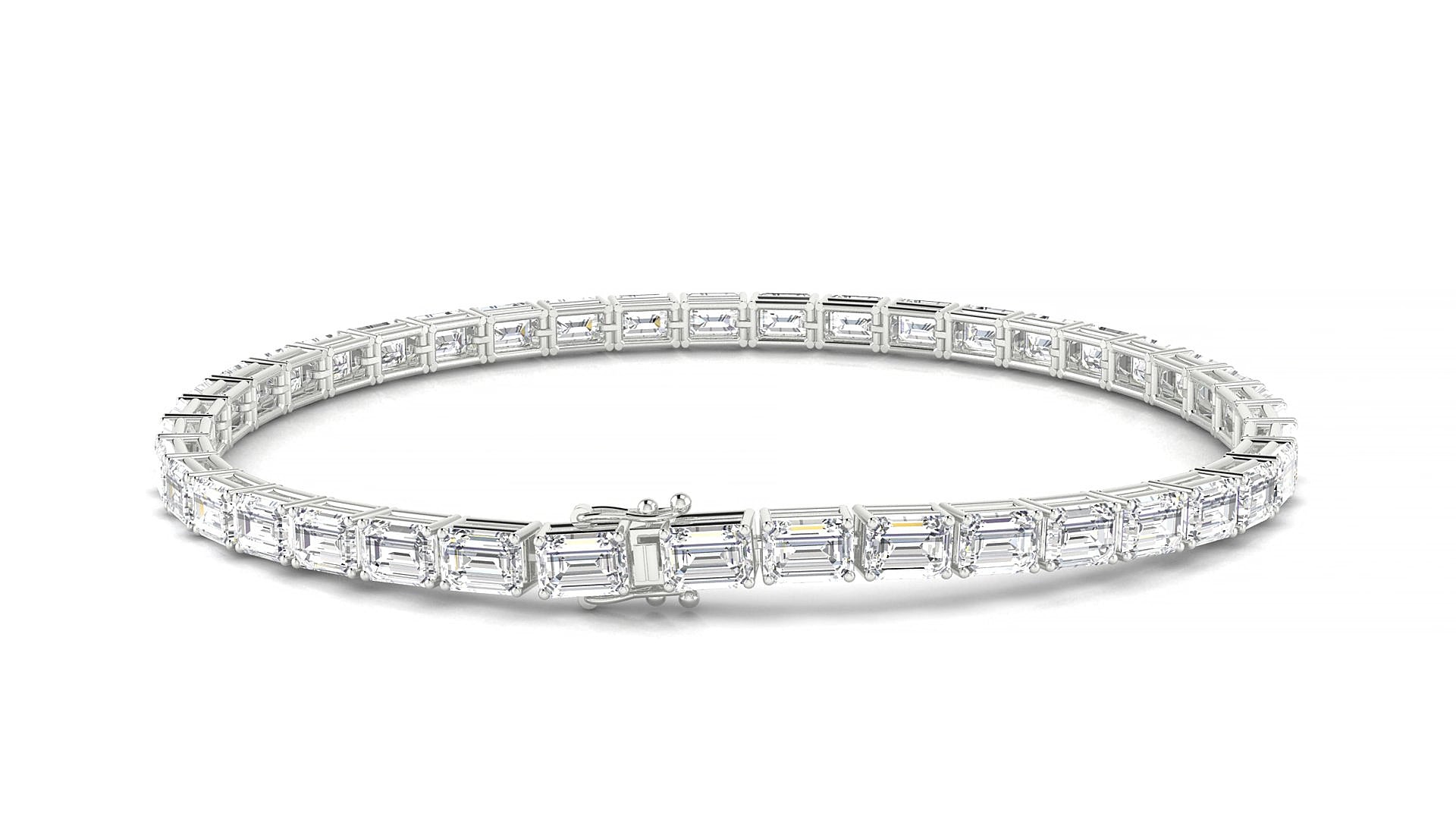 Muzo | 18k White Gold 4.1 x 2.9 mm Emerald Natural Diamond 17 cm Tennis Bracelet