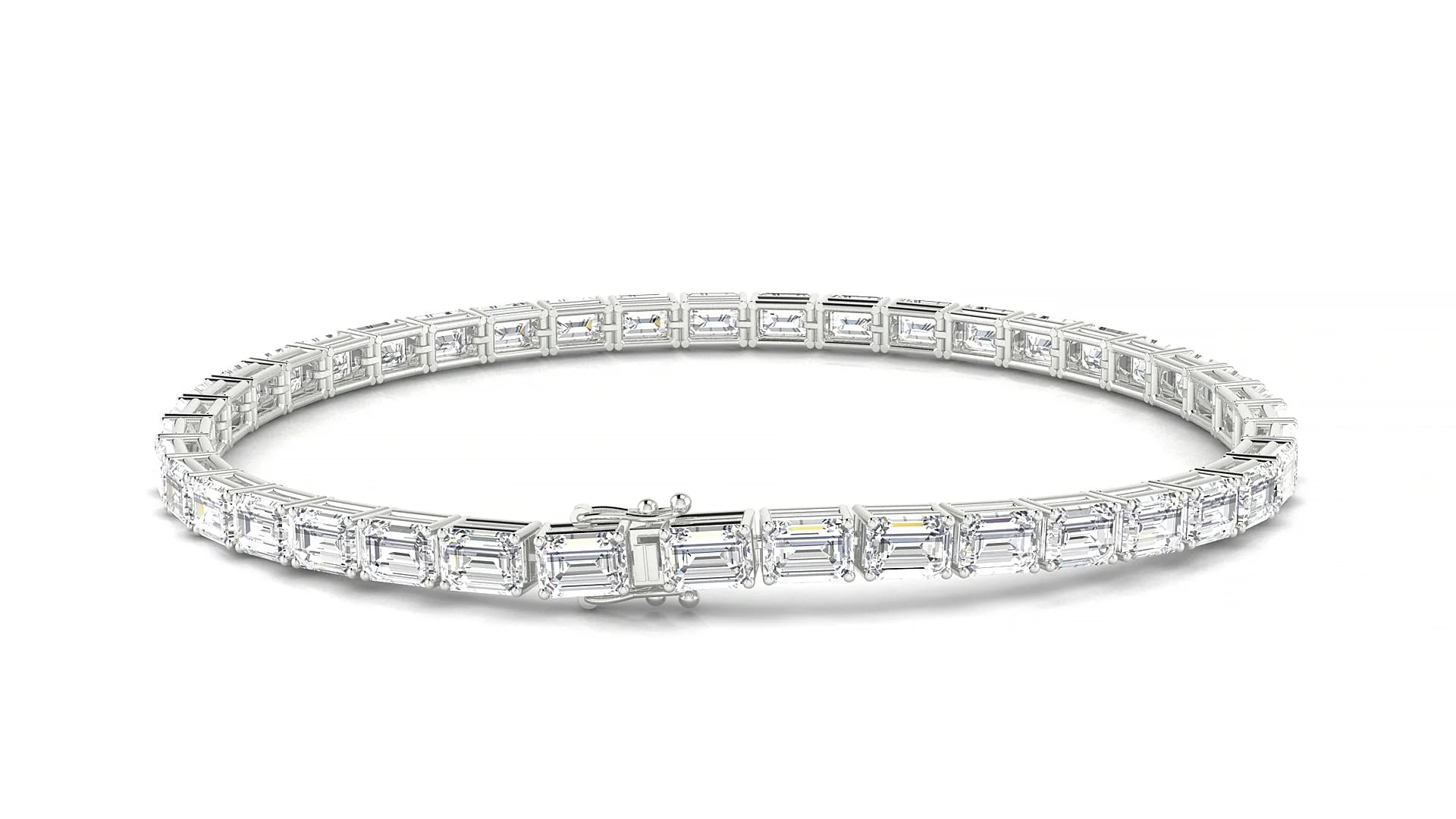 Muzo | 18k White Gold 4.1 x 2.9 mm Emerald Lab-Grown Diamond 18 cm Tennis Bracelet