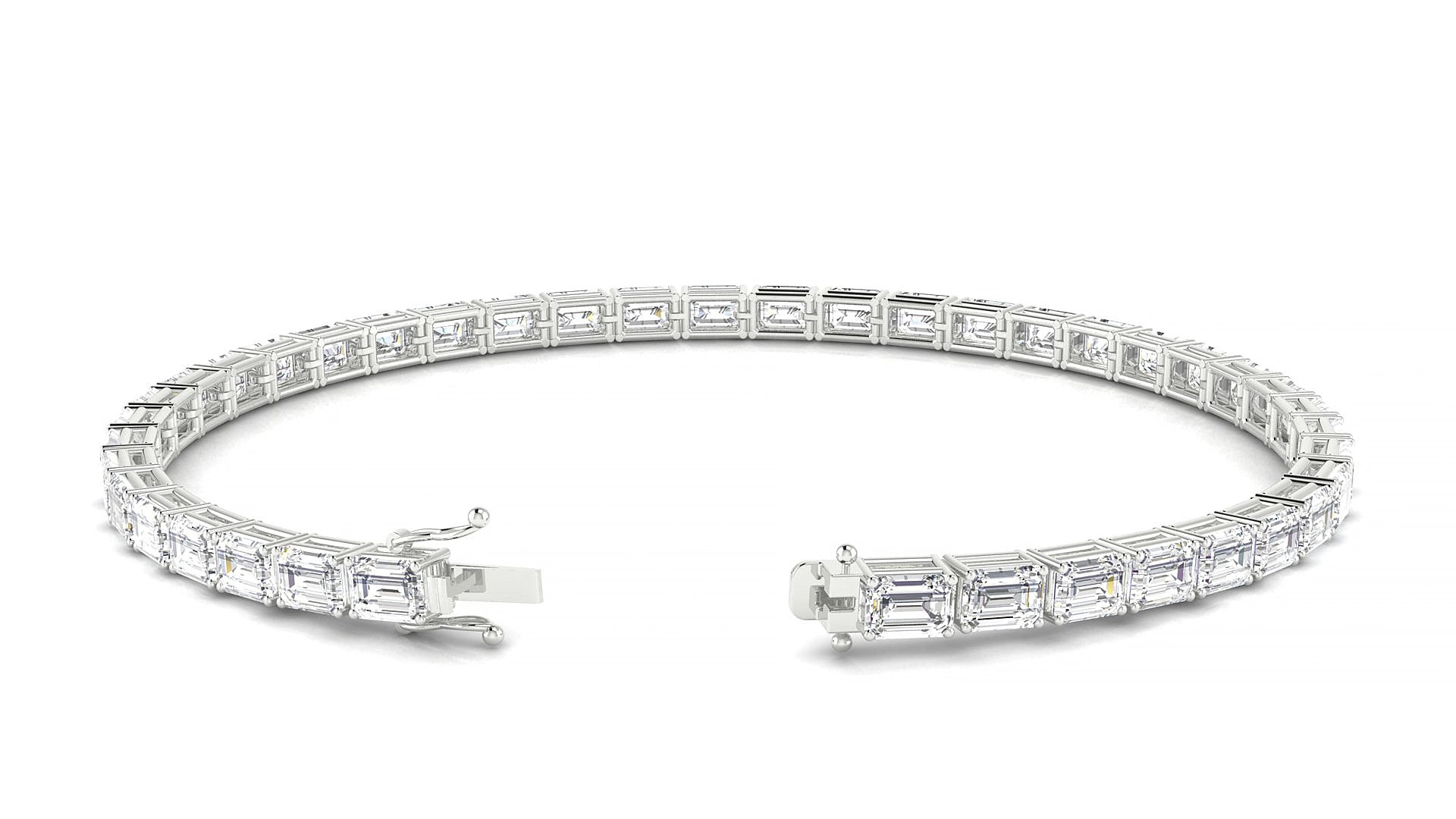 Muzo | 18k White Gold 4.1 x 2.9 mm Emerald Natural Diamond 17 cm Tennis Bracelet