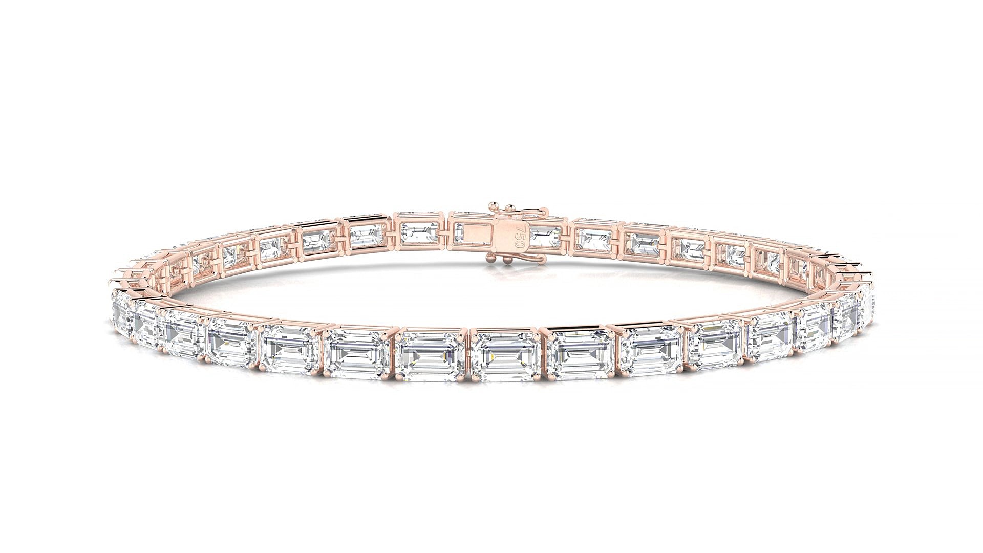 Muzo | 18k Rose Gold 4.6 x 3.2 mm Emerald Natural Diamond 16 cm Tennis Bracelet