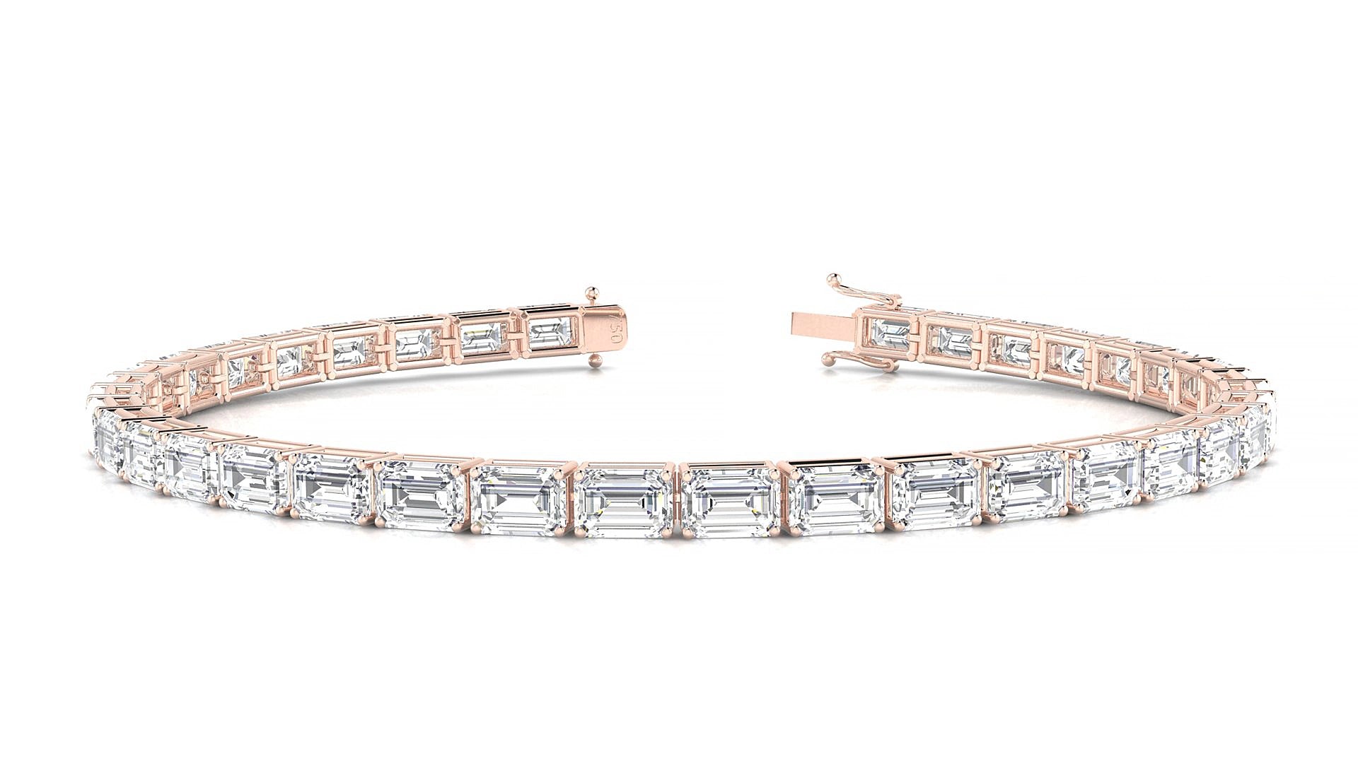 Muzo | 18k Rose Gold 4.6 x 3.2 mm Emerald Natural Diamond 17 cm Tennis Bracelet