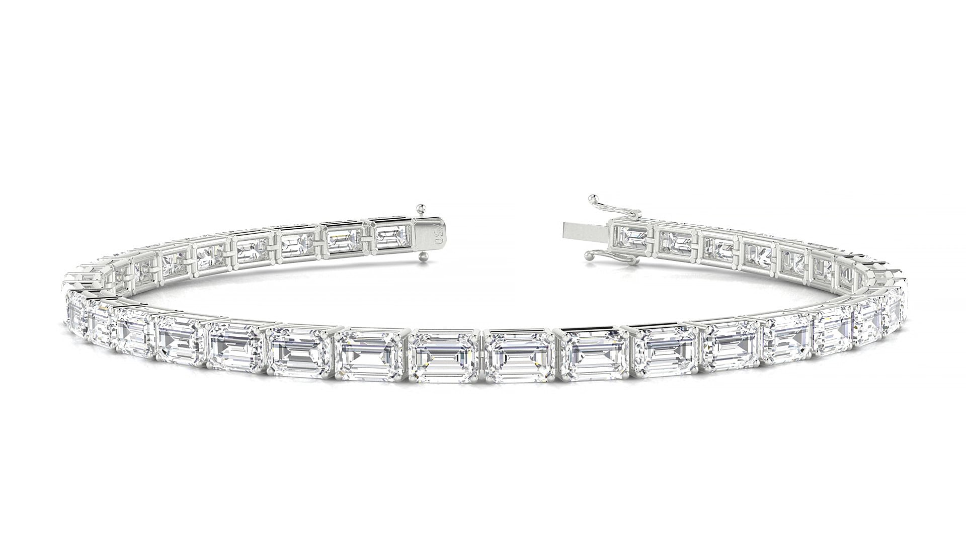Muzo | 18k White Gold 4.6 x 3.2 mm Emerald Natural Diamond 15 cm Tennis Bracelet