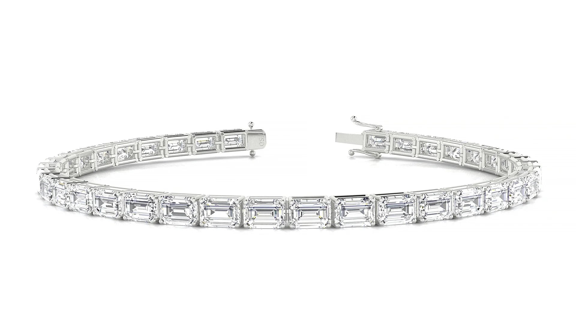 Muzo | 18k White Gold 4.6 x 3.2 mm Emerald Lab-Grown Diamond 18 cm Tennis Bracelet