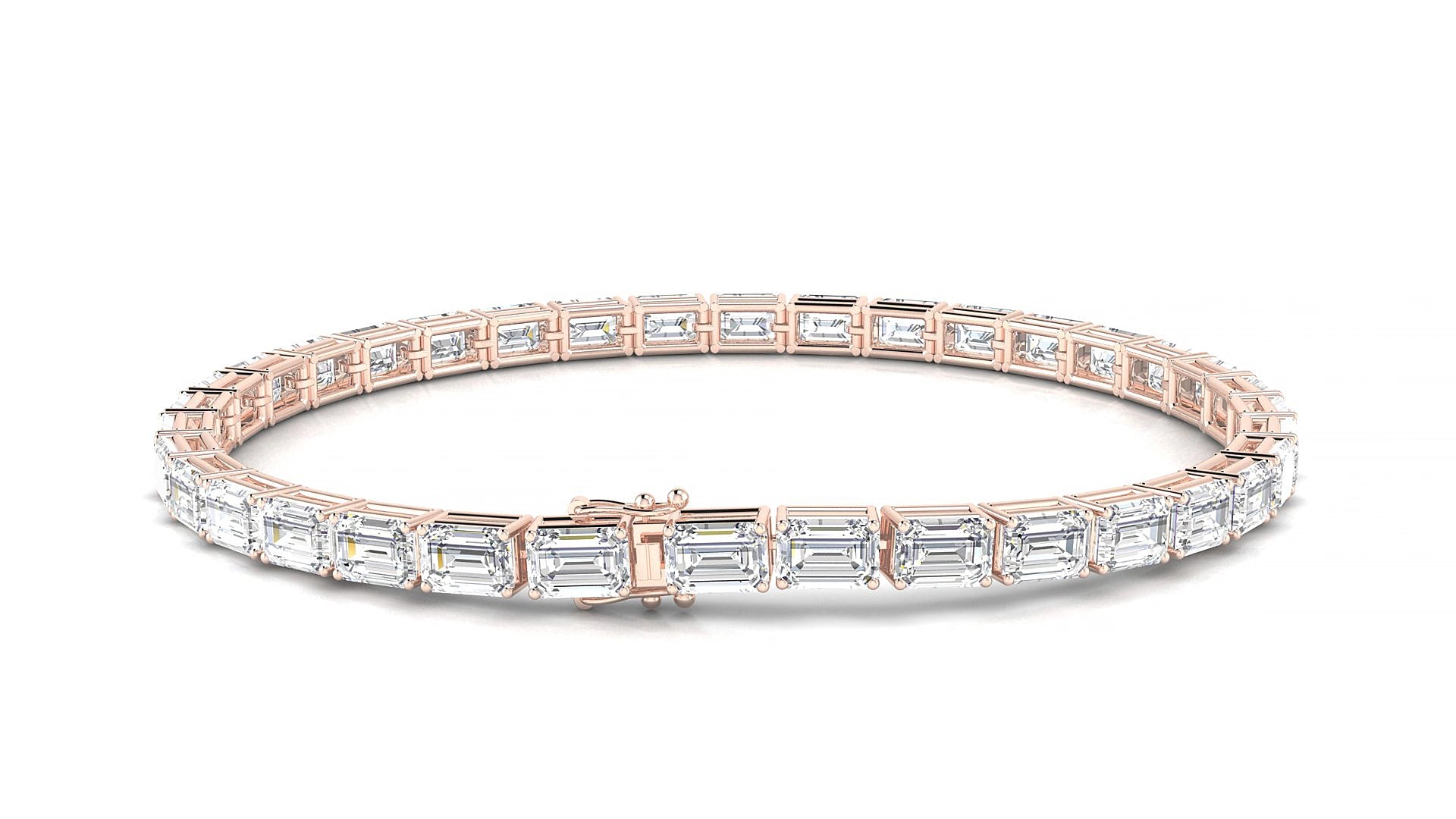 Muzo | 18k Rose Gold 4.6 x 3.2 mm Emerald Natural Diamond 17 cm Tennis Bracelet