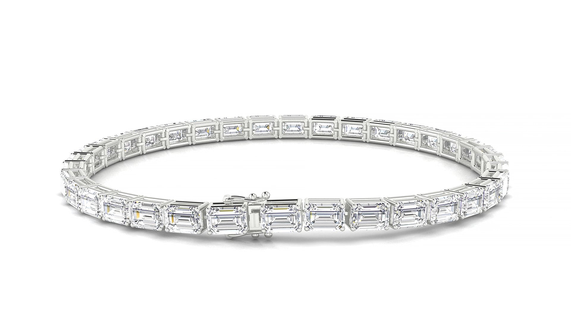 Muzo | 18k White Gold 4.6 x 3.2 mm Emerald Natural Diamond 16 cm Tennis Bracelet