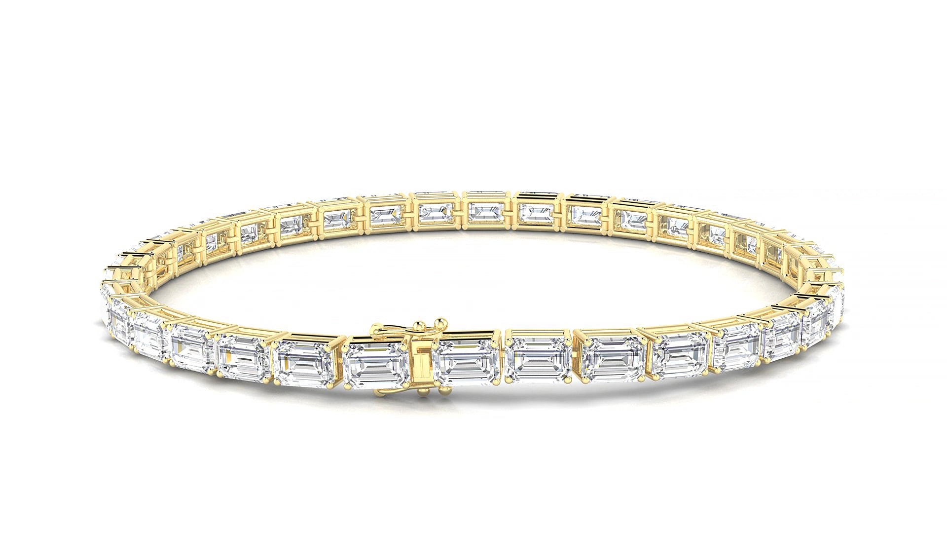 Muzo | 18k Yellow Gold 4.6 x 3.2 mm Emerald Natural Diamond 15 cm Tennis Bracelet