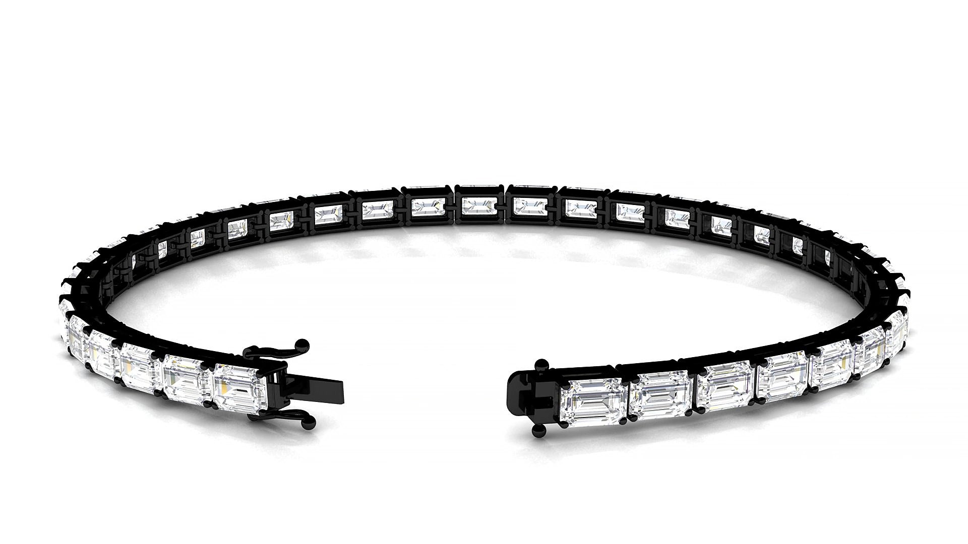 Muzo | 18k Black Gold 4.6 x 3.2 mm Emerald Natural Diamond 18 cm Tennis Bracelet