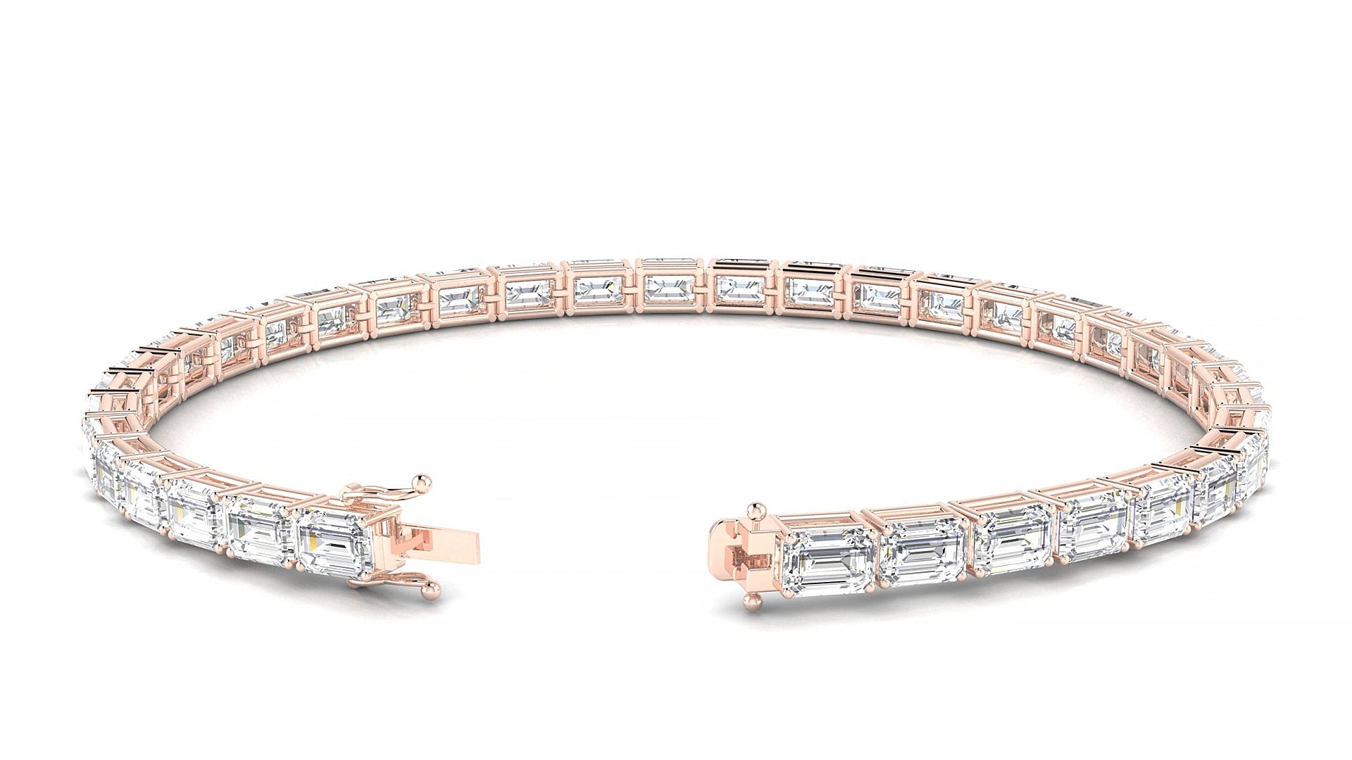 Muzo | 18k Rose Gold 4.6 x 3.2 mm Emerald Natural Diamond 19 cm Tennis Bracelet