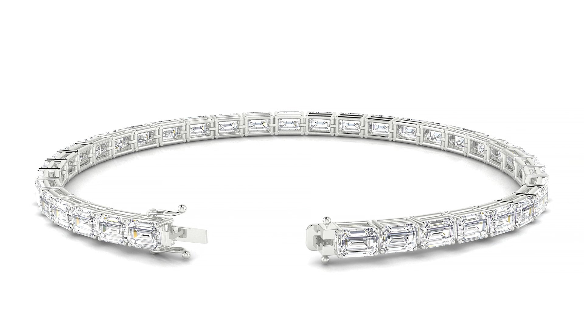 Muzo | 18k White Gold 4.6 x 3.2 mm Emerald Natural Diamond 19 cm Tennis Bracelet