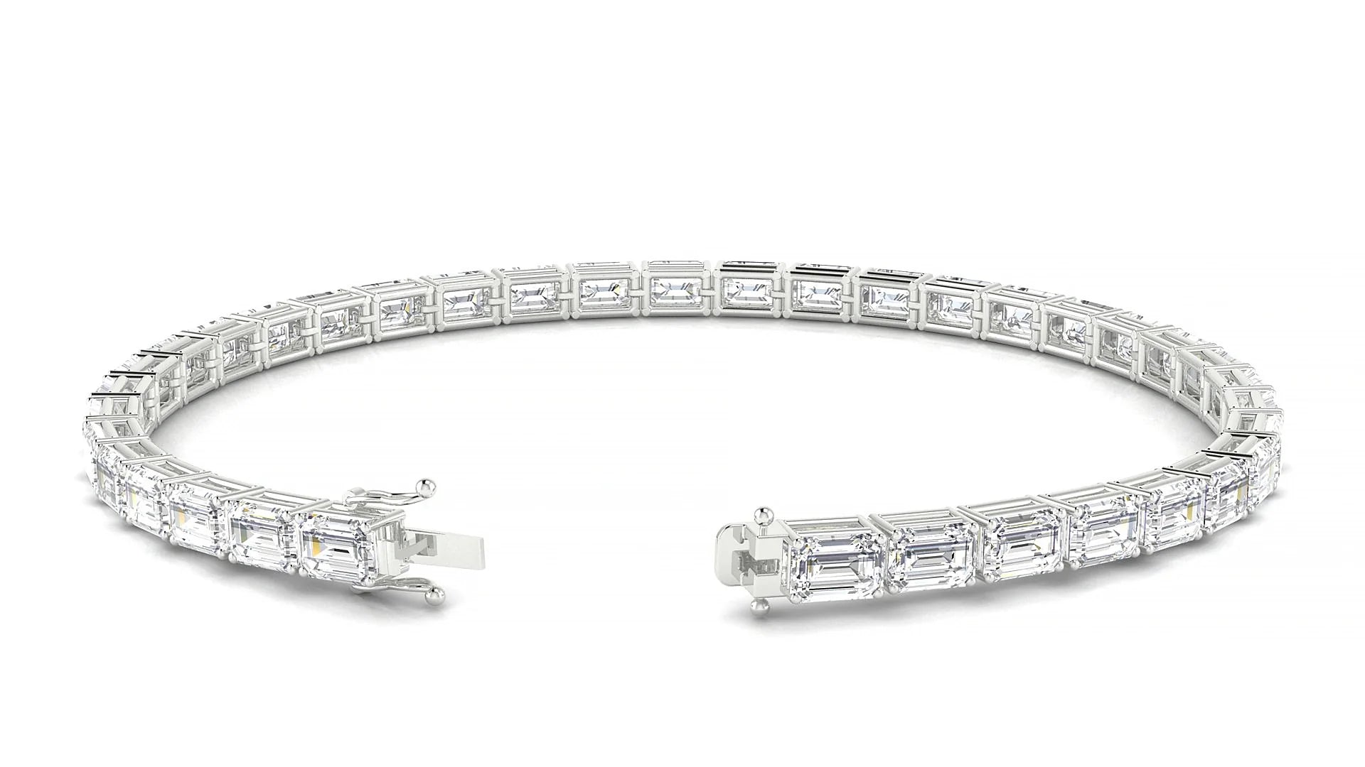 Muzo | 18k White Gold 4.6 x 3.2 mm Emerald Lab-Grown Diamond 18 cm Tennis Bracelet