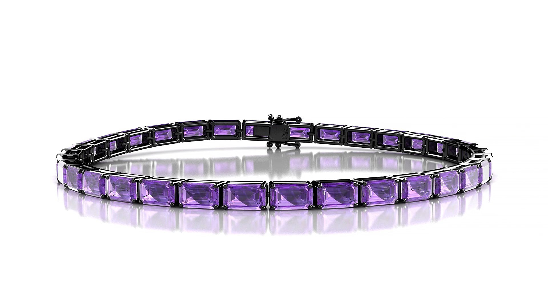 Muzo | 18k Black Gold 5 x 3 mm Emerald Natural Amethyst 17 cm Tennis Bracelet