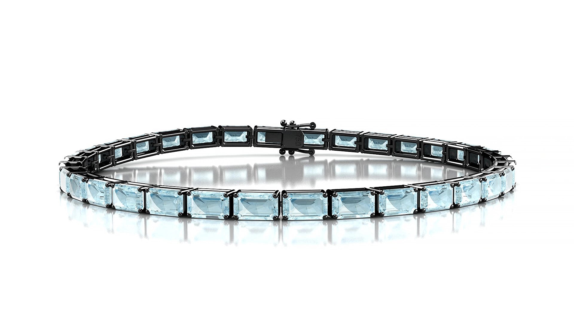 Muzo | 18k Black Gold 5 x 3 mm Emerald Natural Aquamarine 15 cm Tennis Bracelet