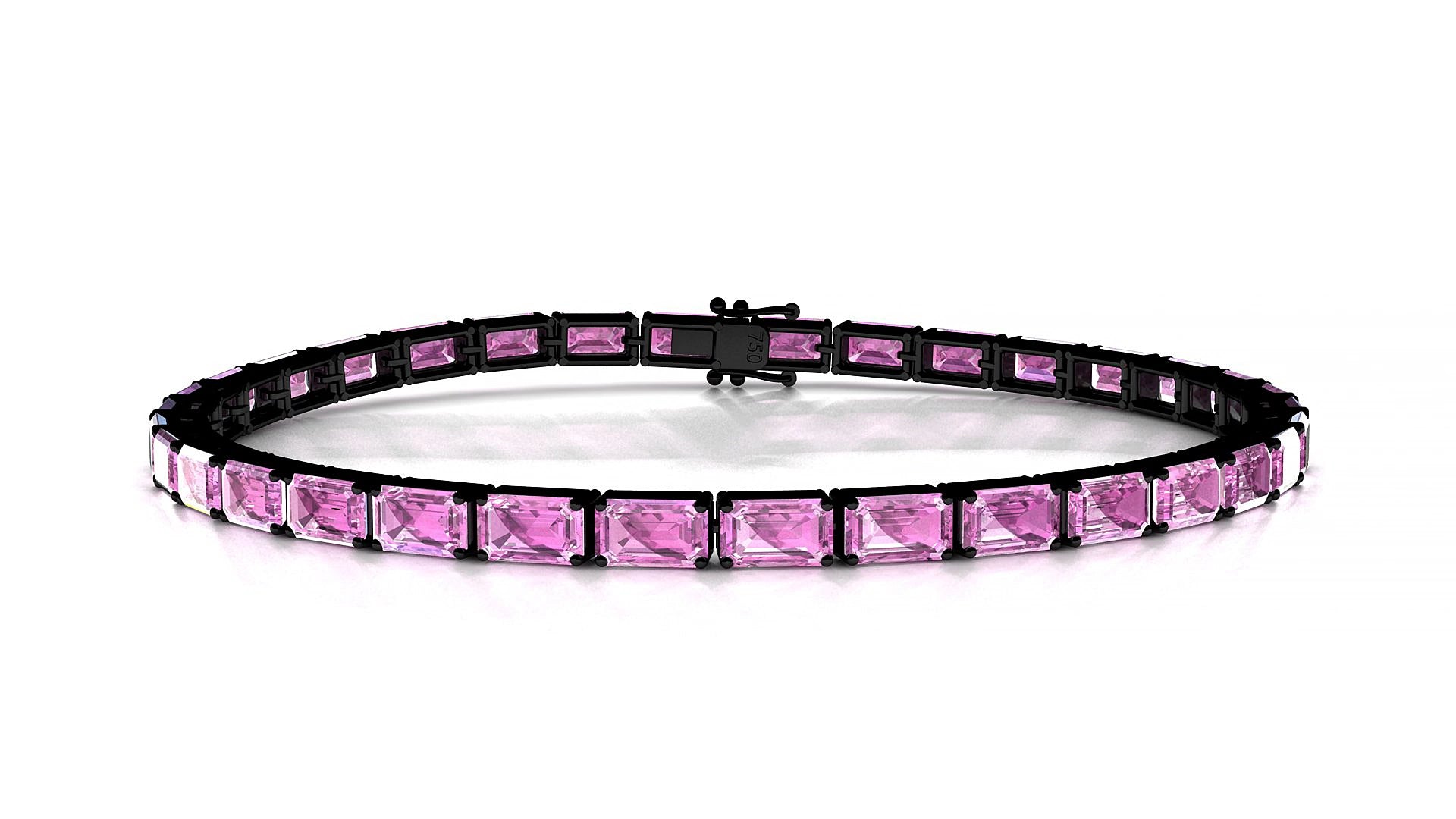 Muzo | 18k Black Gold 5 x 3 mm Emerald Natural Pink Sapphire 15 cm Tennis Bracelet