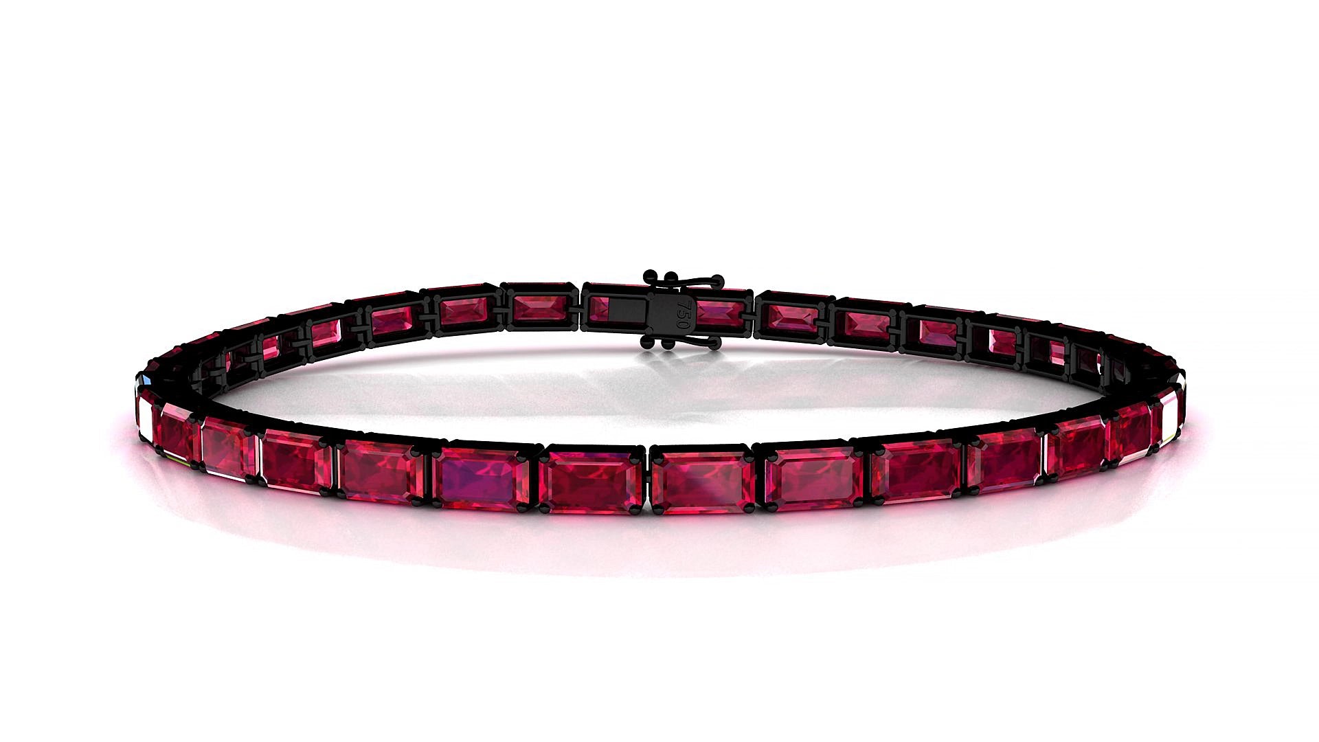 Muzo | 18k Black Gold 5 x 3 mm Emerald Natural Ruby 16 cm Tennis Bracelet