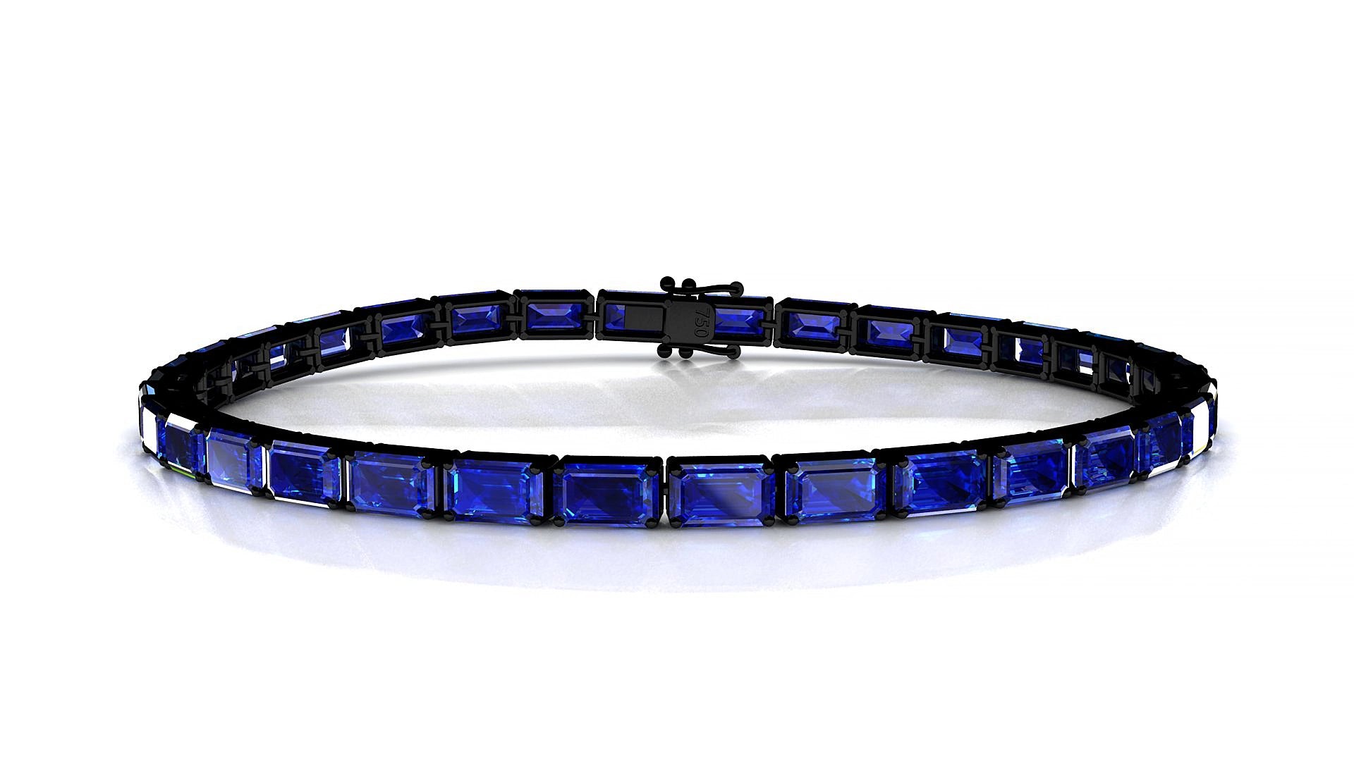 Muzo | 18k Black Gold 5 x 3 mm Emerald Natural Sapphire 15 cm Tennis Bracelet