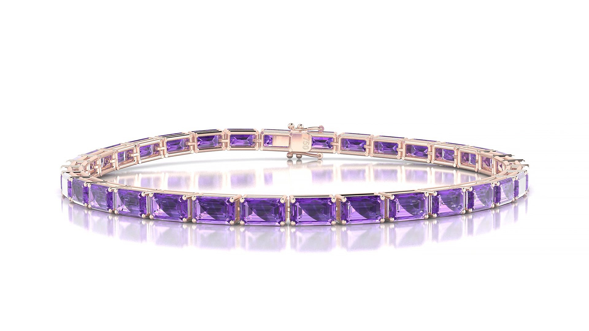 Muzo | 18k Rose Gold 5 x 3 mm Emerald Natural Amethyst 19 cm Tennis Bracelet
