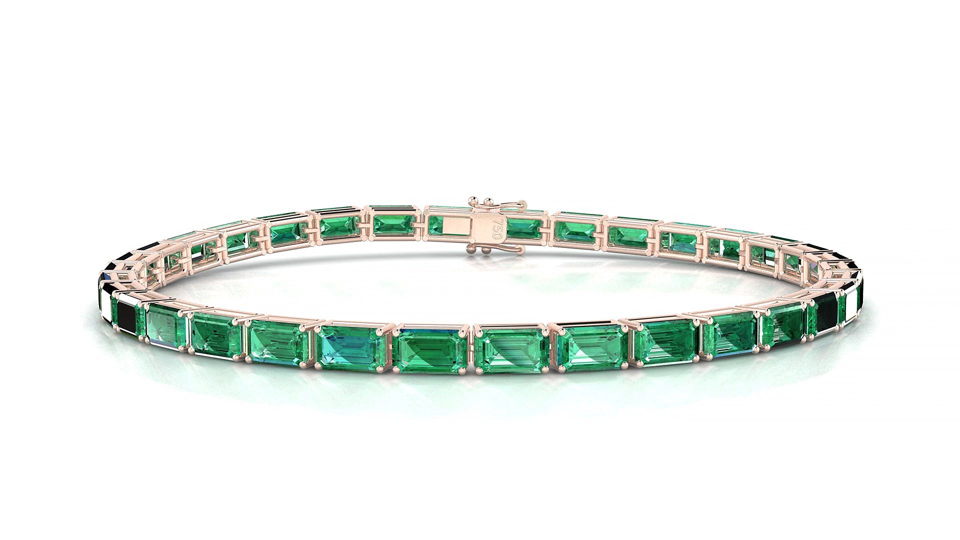 Muzo | 18k Rose Gold 5 x 3 mm Emerald Natural Emerald 15 cm Tennis Bracelet